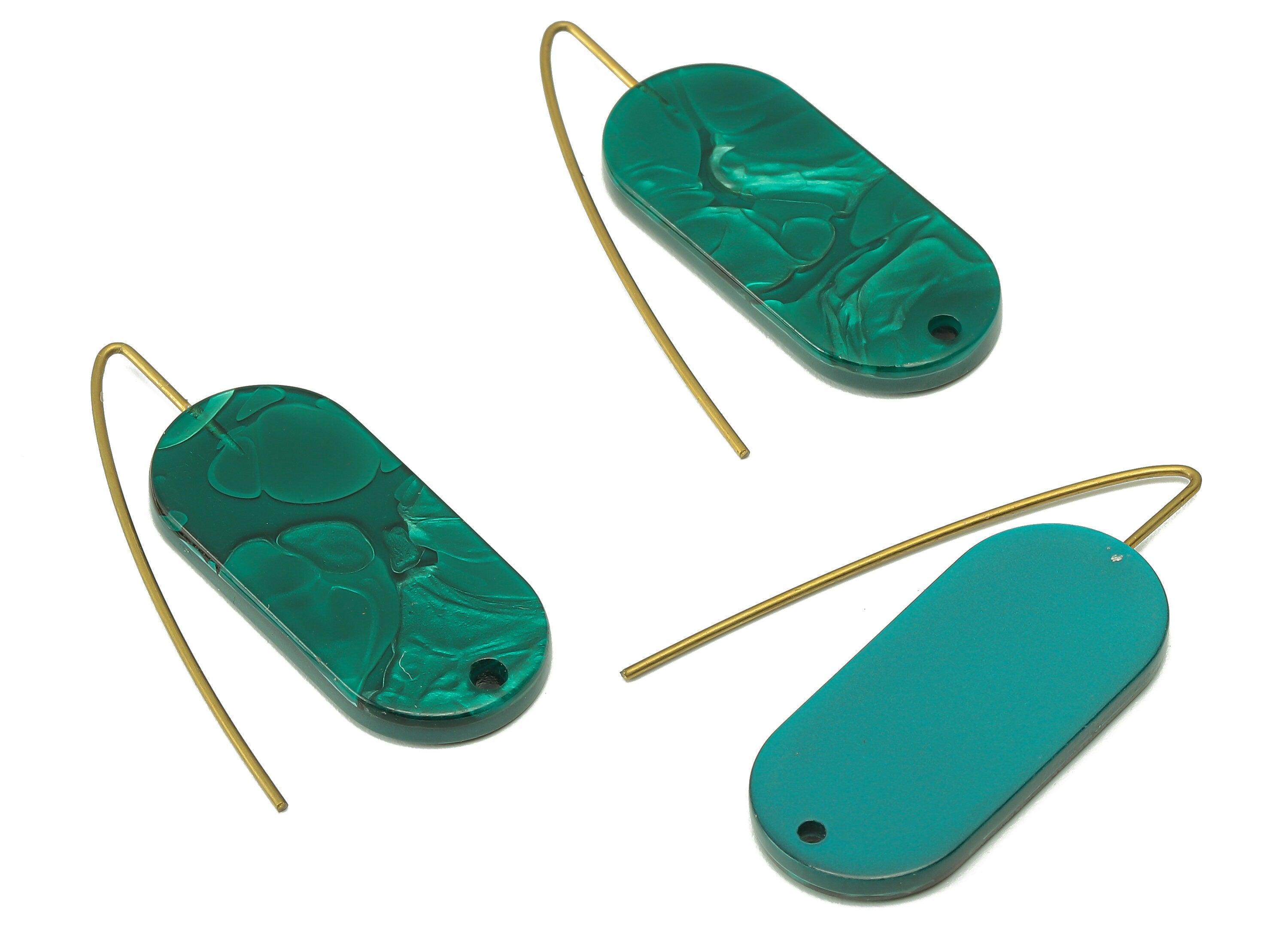 Acrylic Oval Ear Wire Hook - Green Oval Earring With Hole - Brass Earring Wire Connector - Color Code: A624 - 38.38x13.8x2.6mm - AC2584-A624 - DOMEDBAZAAR