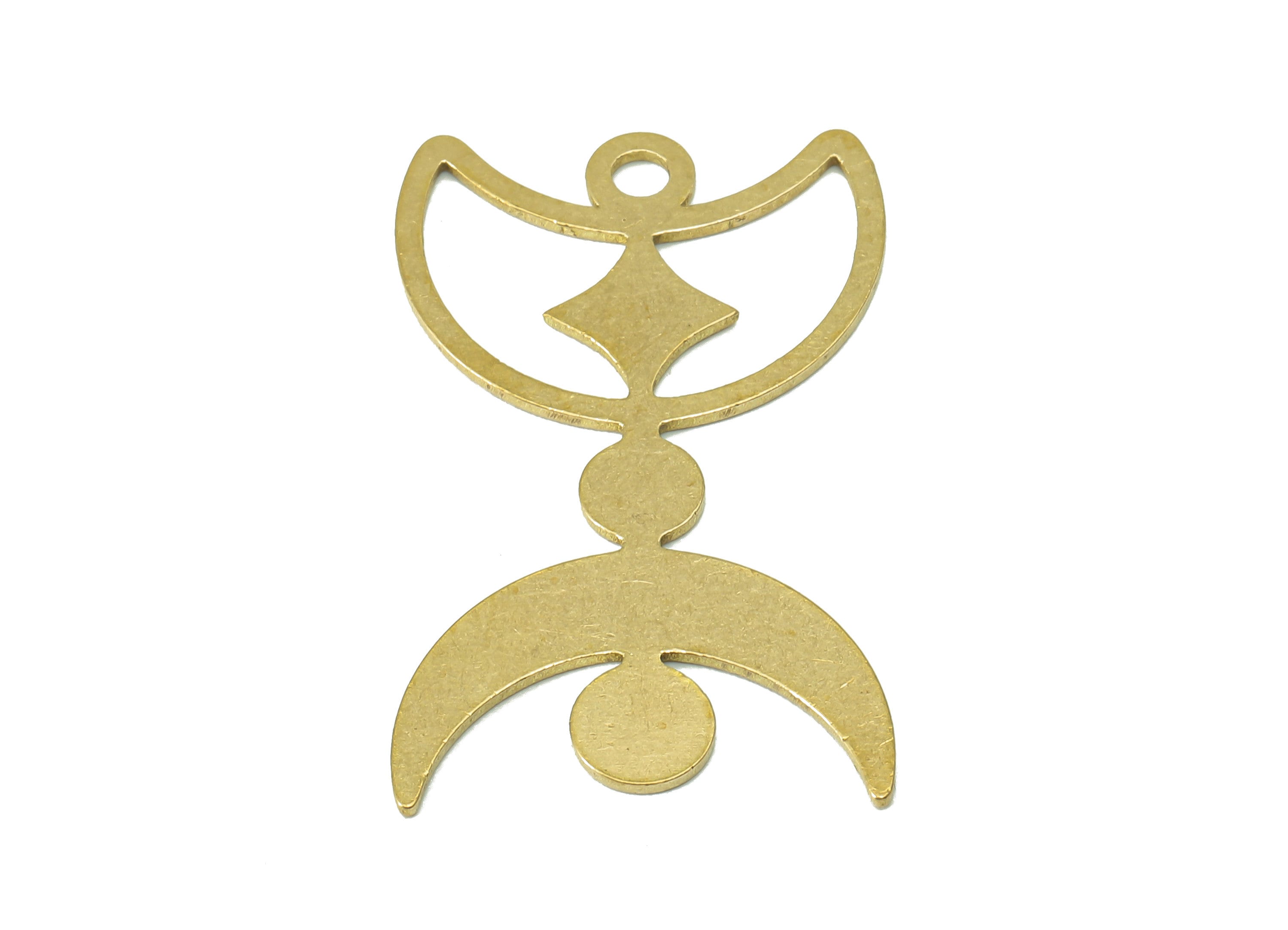 Brass Round Crescent Earring Charm - Raw Brass Star Moon Earring - Hollow Pendant With Loop - Charm For Necklace - 29.8x17.8x0.7mm - PPA6653 - DOMEDBAZAAR