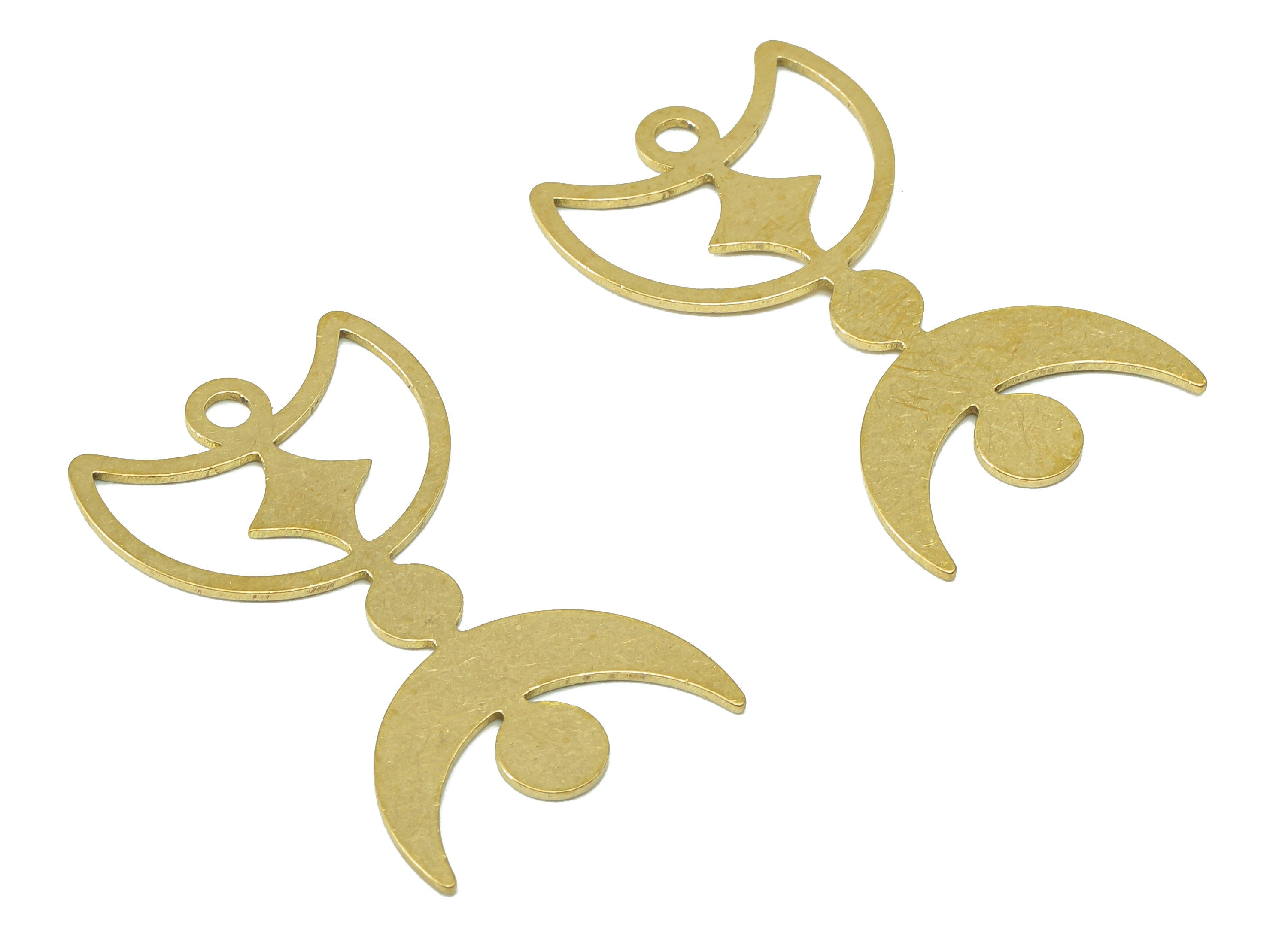 Brass Round Crescent Earring Charm - Raw Brass Star Moon Earring - Hollow Pendant With Loop - Charm For Necklace - 29.8x17.8x0.7mm - PPA6653 - DOMEDBAZAAR