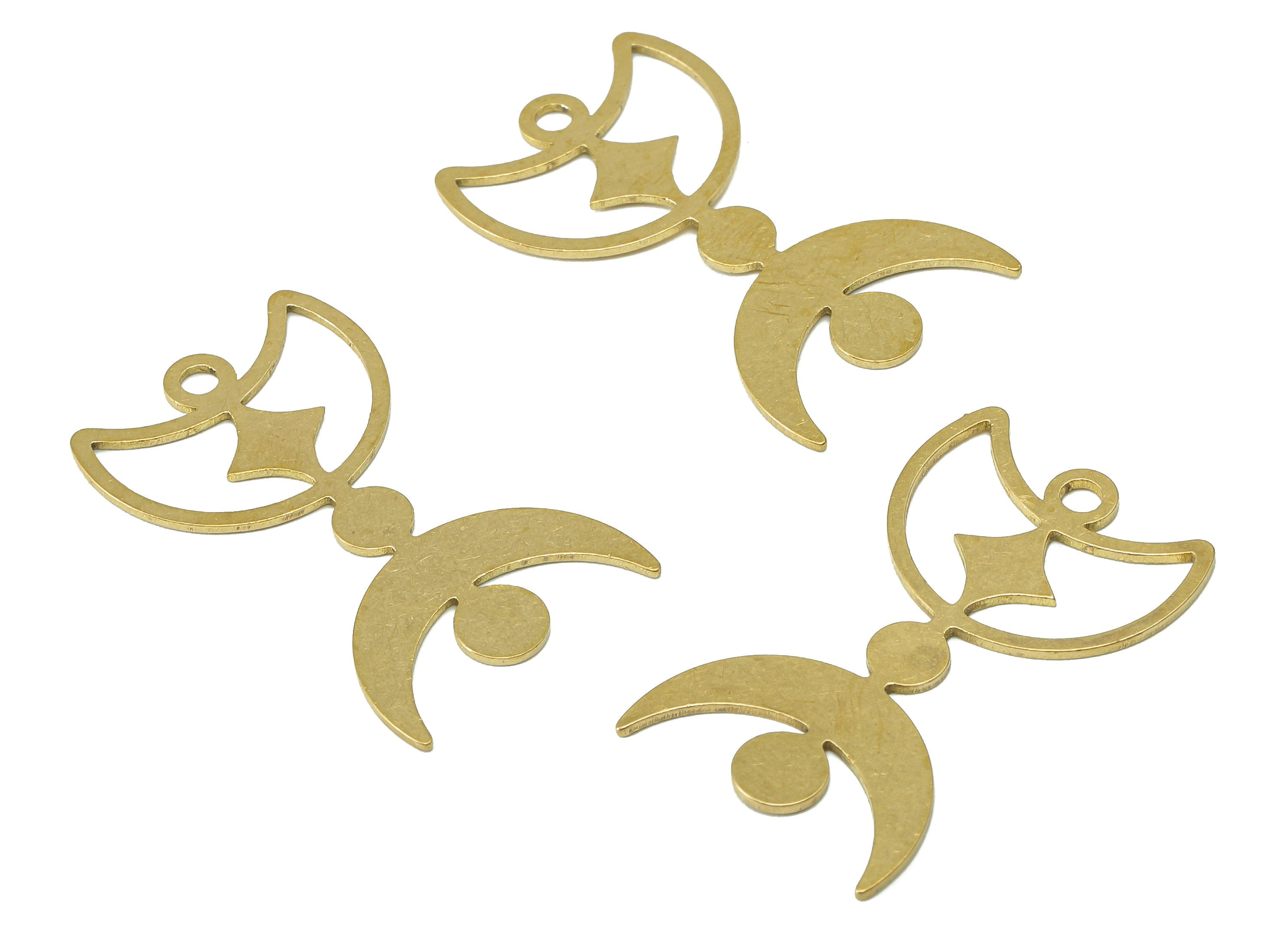 Brass Round Crescent Earring Charm - Raw Brass Star Moon Earring - Hollow Pendant With Loop - Charm For Necklace - 29.8x17.8x0.7mm - PPA6653 - DOMEDBAZAAR