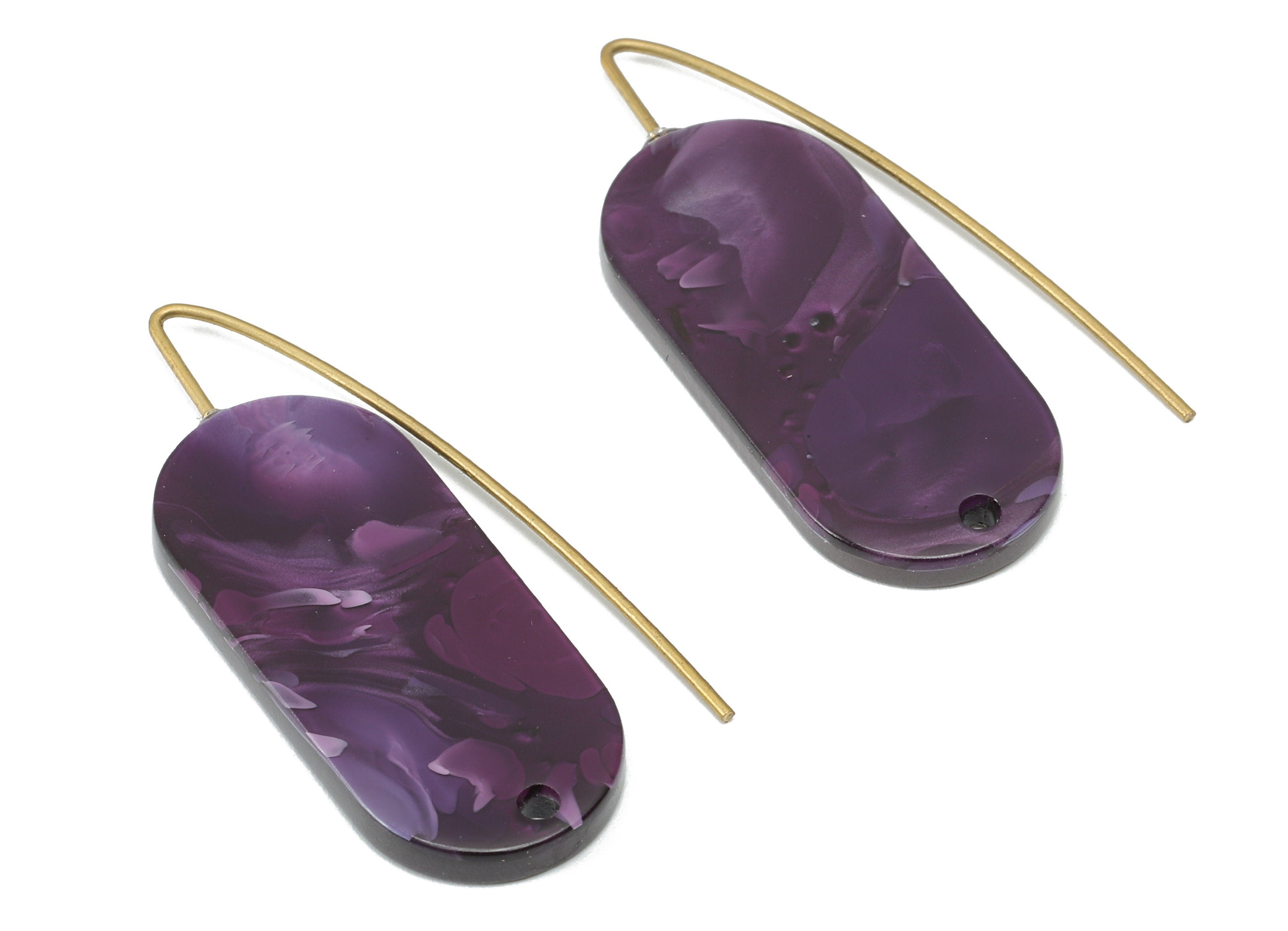 Acrylic Oval Ear Wire Hook - Purple Oval Earring With Hole - Brass Earring Wire Connector - Color Code: A711 - 38.21x14x2.6mm - AC2584-A711 - DOMEDBAZAAR