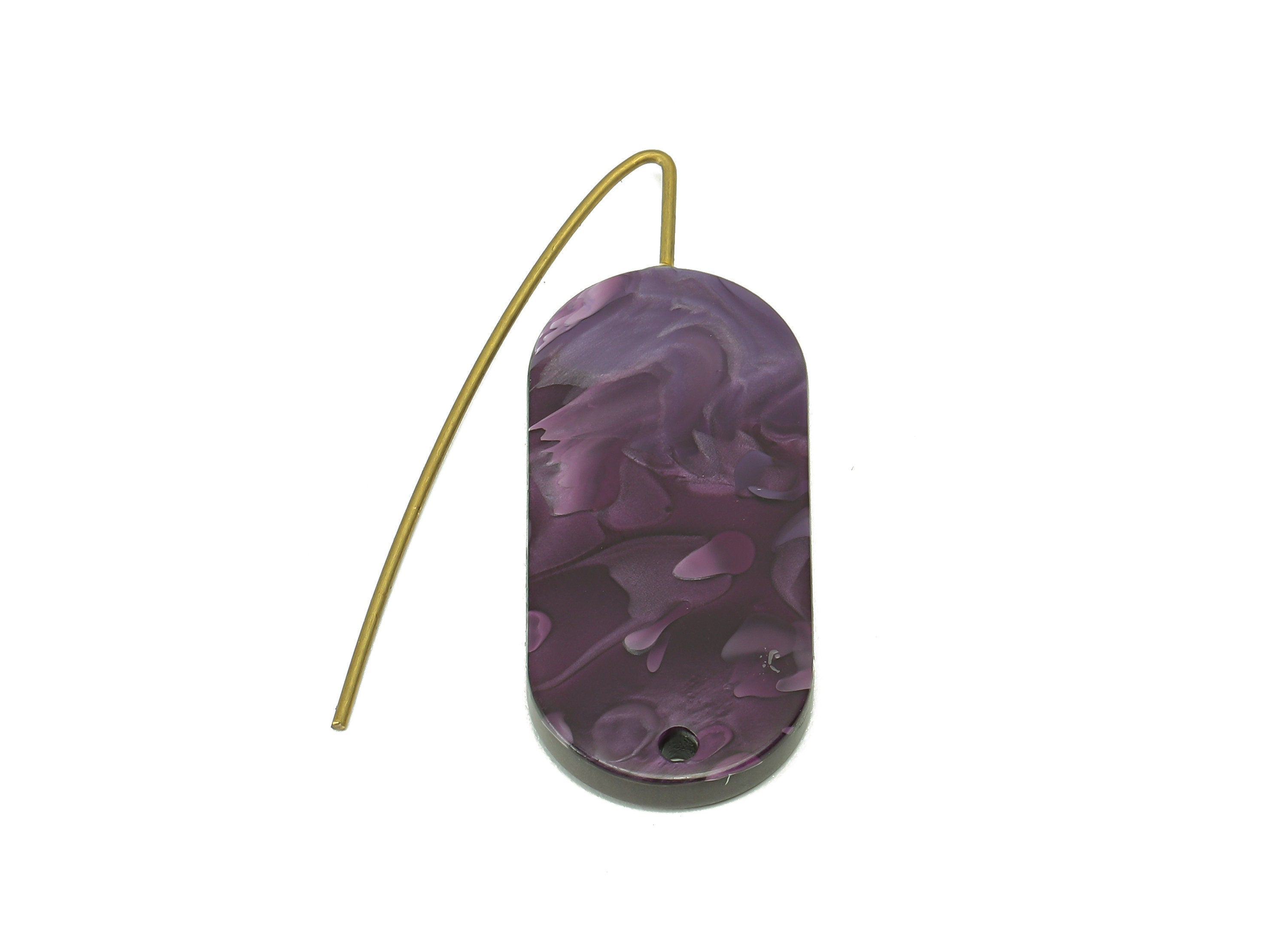 Acrylic Oval Ear Wire Hook - Purple Oval Earring With Hole - Brass Earring Wire Connector - Color Code: A711 - 38.21x14x2.6mm - AC2584-A711 - DOMEDBAZAAR