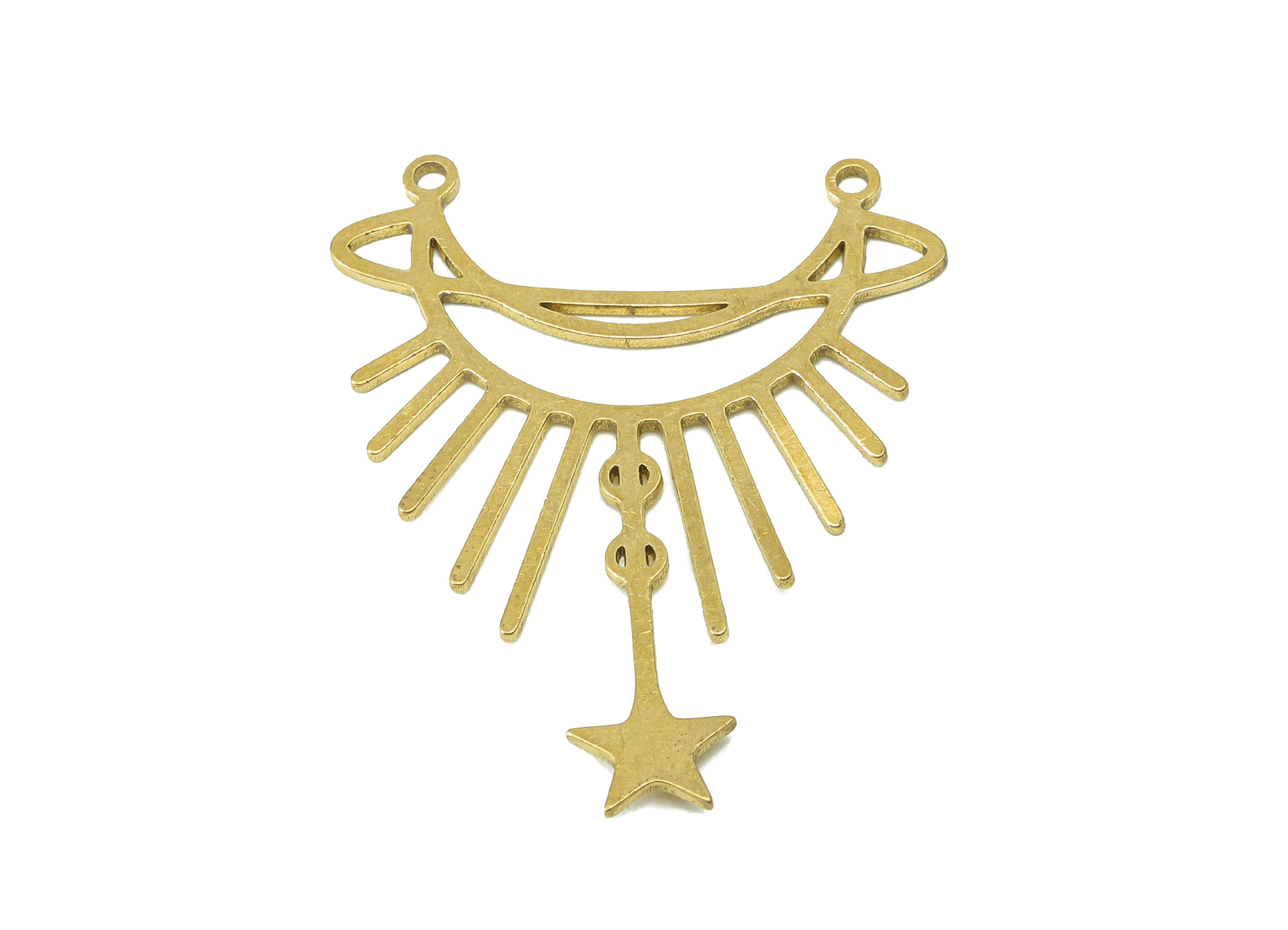 Brass Shine Crescent Earring Connector - Raw Brass Celestial Moon Earring - Star Pendant With Loop - For Necklace - 38.4x29.9x0.7mm -PPA6658 - DOMEDBAZAAR