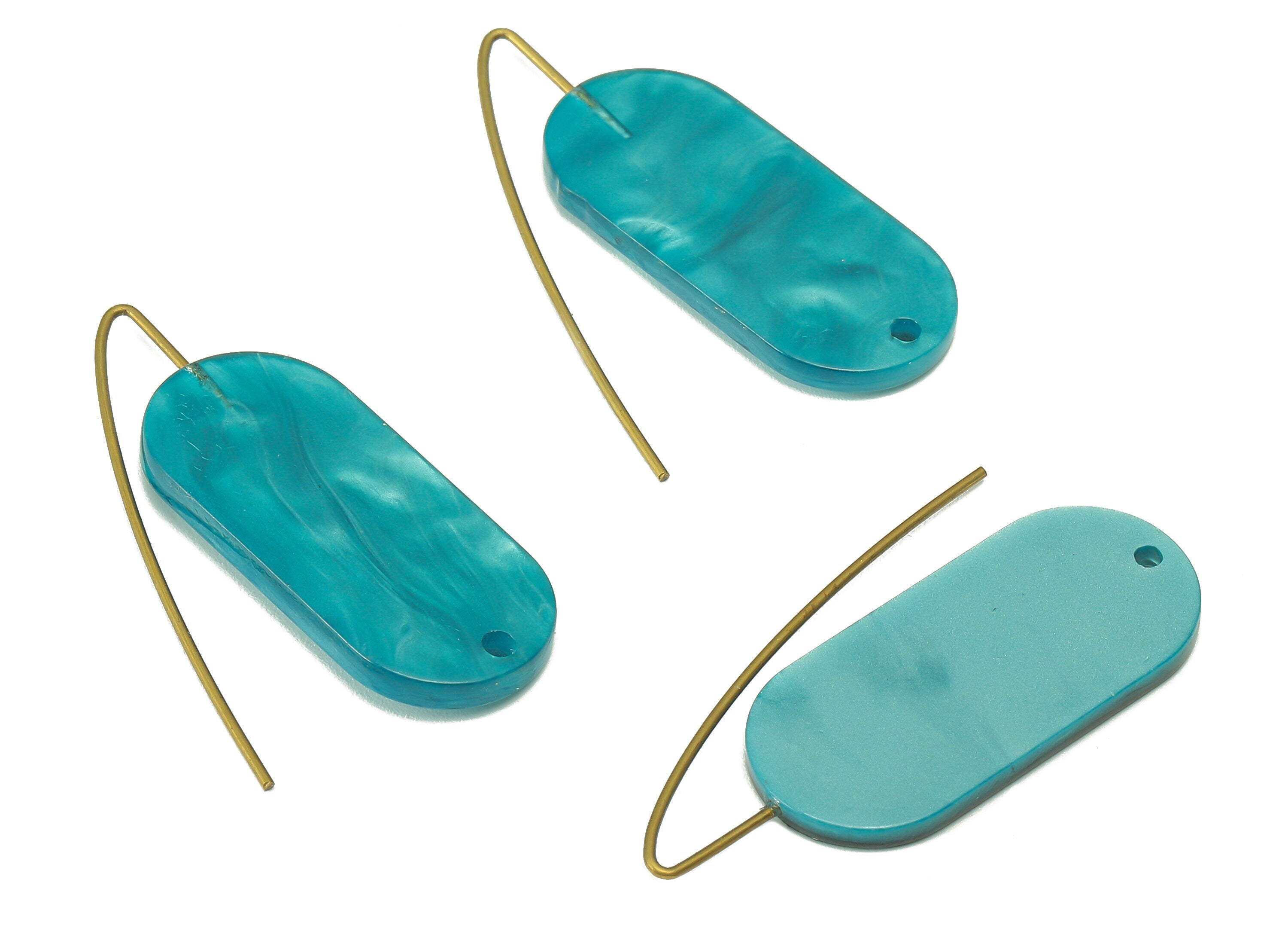 Acrylic Oval Ear Wire Hook - Blue Oval Earring With Hole - Brass Earring Wire Connector - Color Code: A794 - 38.15x13.85x2.3mm - AC2584-A794 - DOMEDBAZAAR