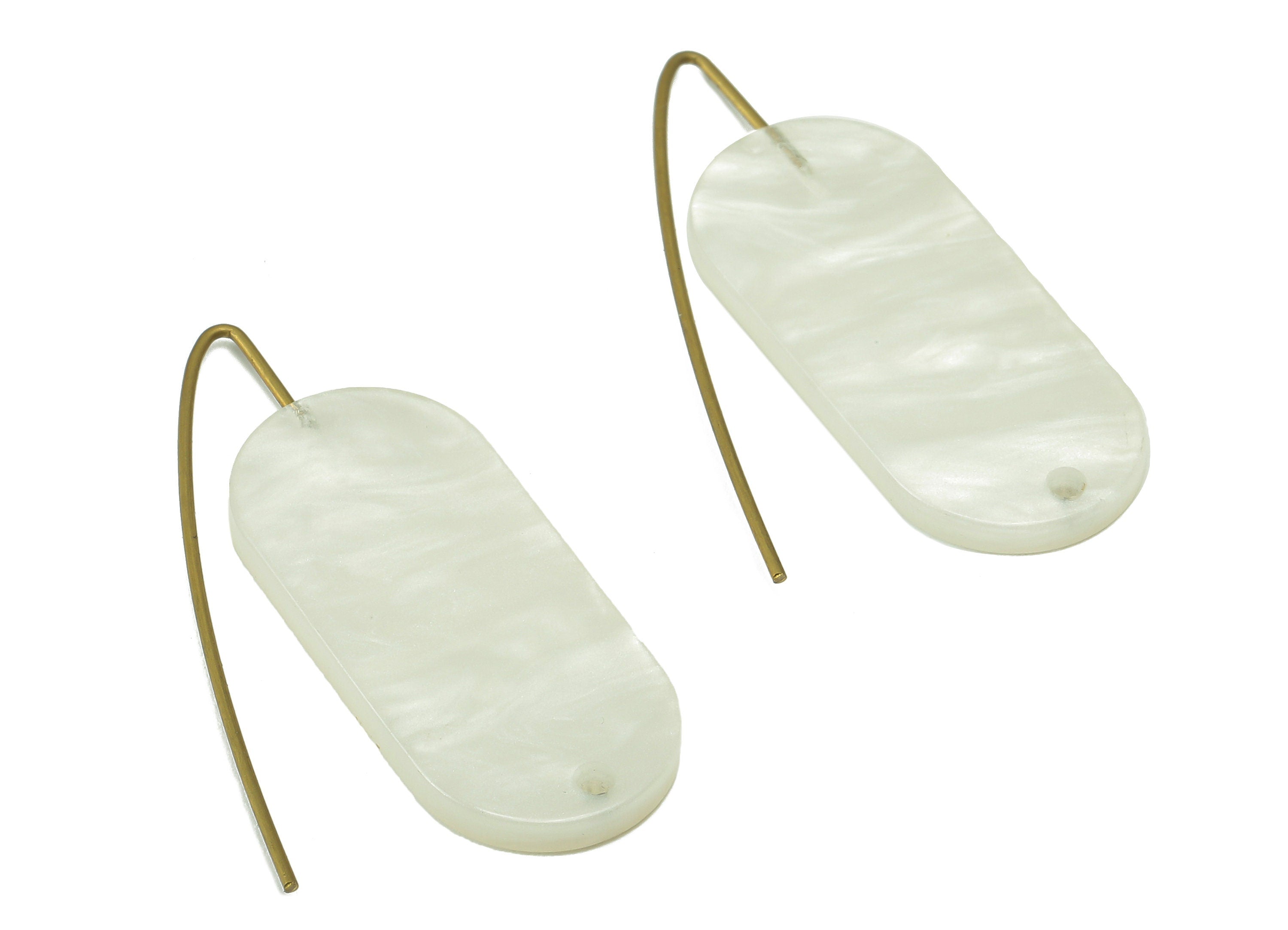 Acrylic Oval Ear Wire Hook - Ivory Oval Earring With Hole - Brass Earring Wire Connector - Color Code: A795 - 38.01x13.8x2.3mm - AC2584-A795 - DOMEDBAZAAR