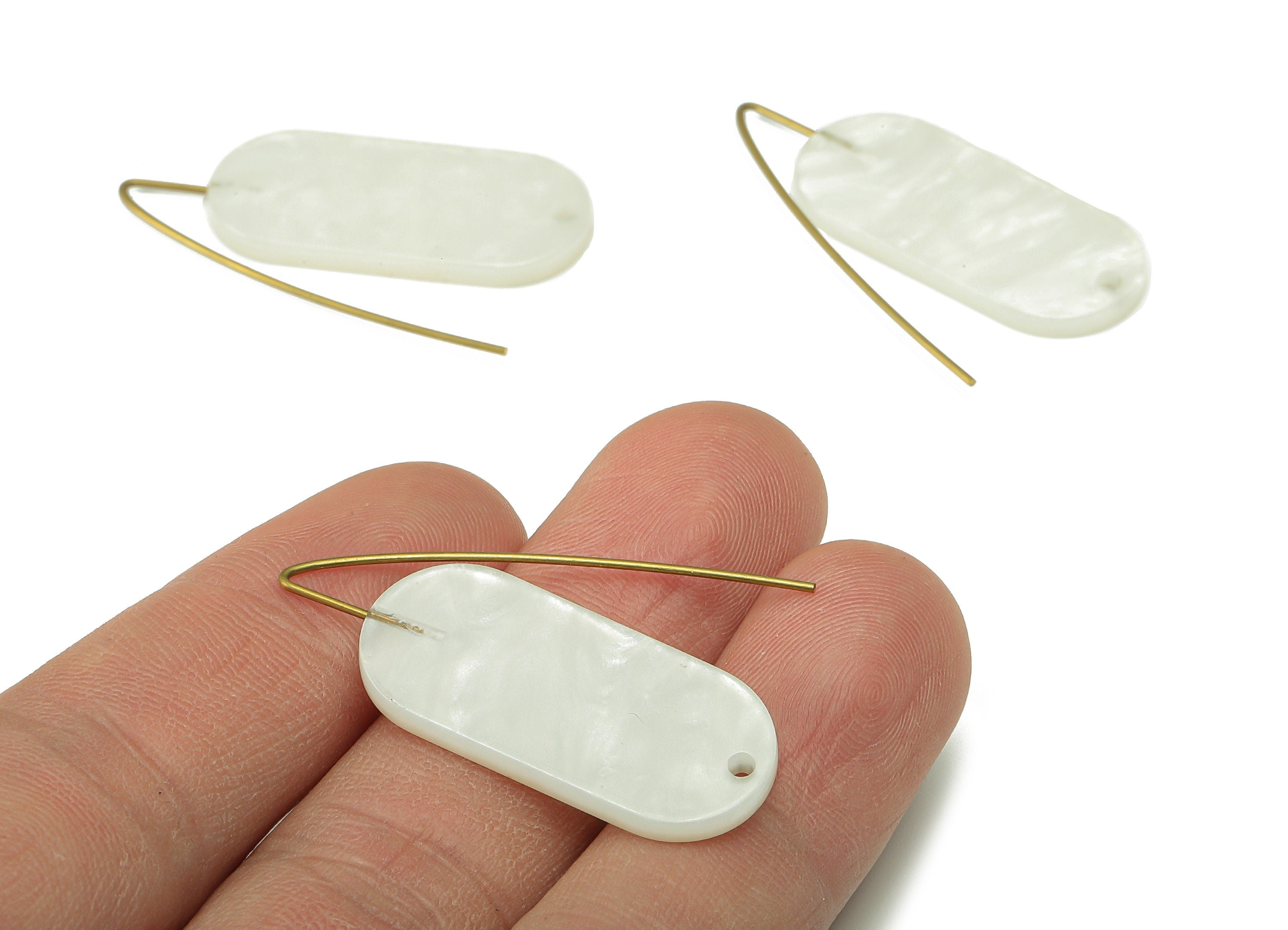 Acrylic Oval Ear Wire Hook - Ivory Oval Earring With Hole - Brass Earring Wire Connector - Color Code: A795 - 38.01x13.8x2.3mm - AC2584-A795 - DOMEDBAZAAR