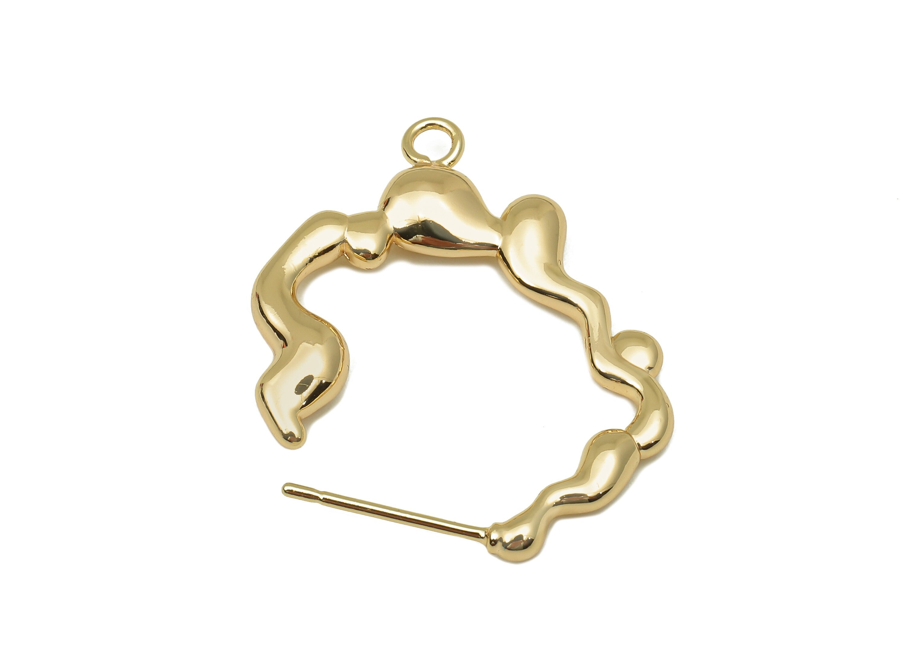 Brass Wave Earrings Clasps - Wavy Earring Hoop Stud - Curved Clasp With Loop - Gang Zheng - 18K Real Gold Plating - 29.1x22.1x2.2mm -RGP5769 - DOMEDBAZAAR
