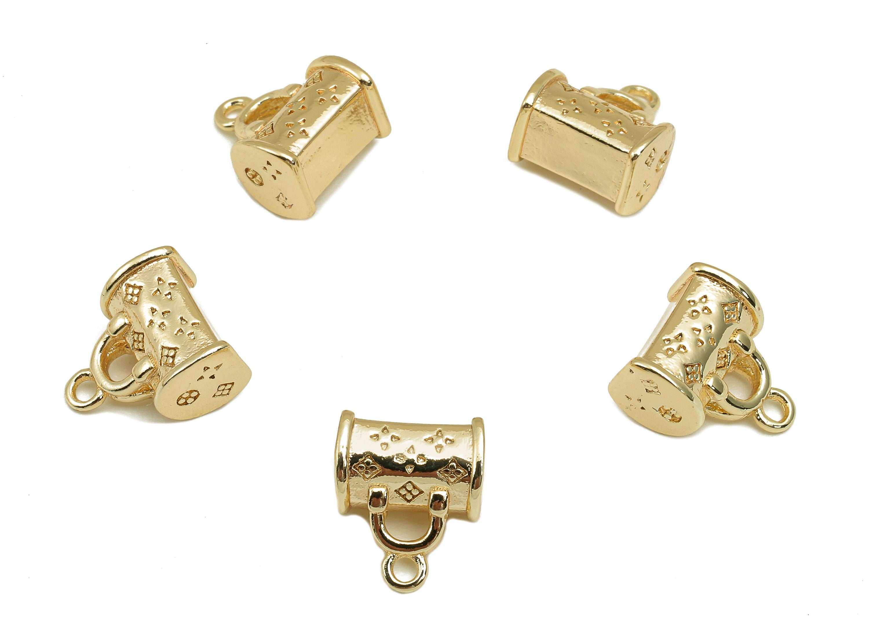 Brass Mini Bag Earring Charm - Gold Thick Bag Earring - Pendant With Loop - Gift For Her - 18K Real Gold Plating - 9.5x11.3x6.4mm - RGP5771 - DOMEDBAZAAR
