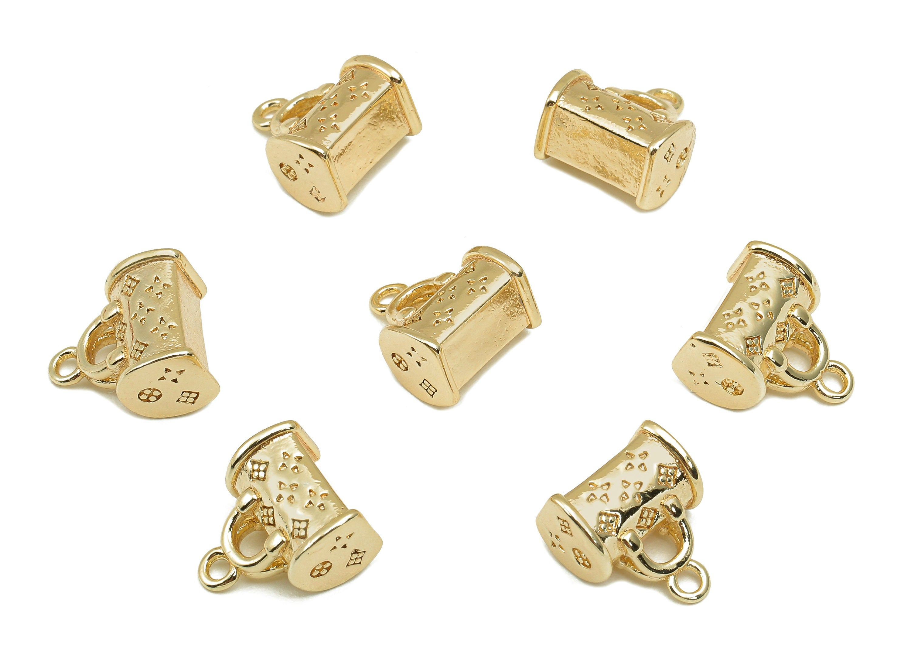 Brass Mini Bag Earring Charm - Gold Thick Bag Earring - Pendant With Loop - Gift For Her - 18K Real Gold Plating - 9.5x11.3x6.4mm - RGP5771 - DOMEDBAZAAR