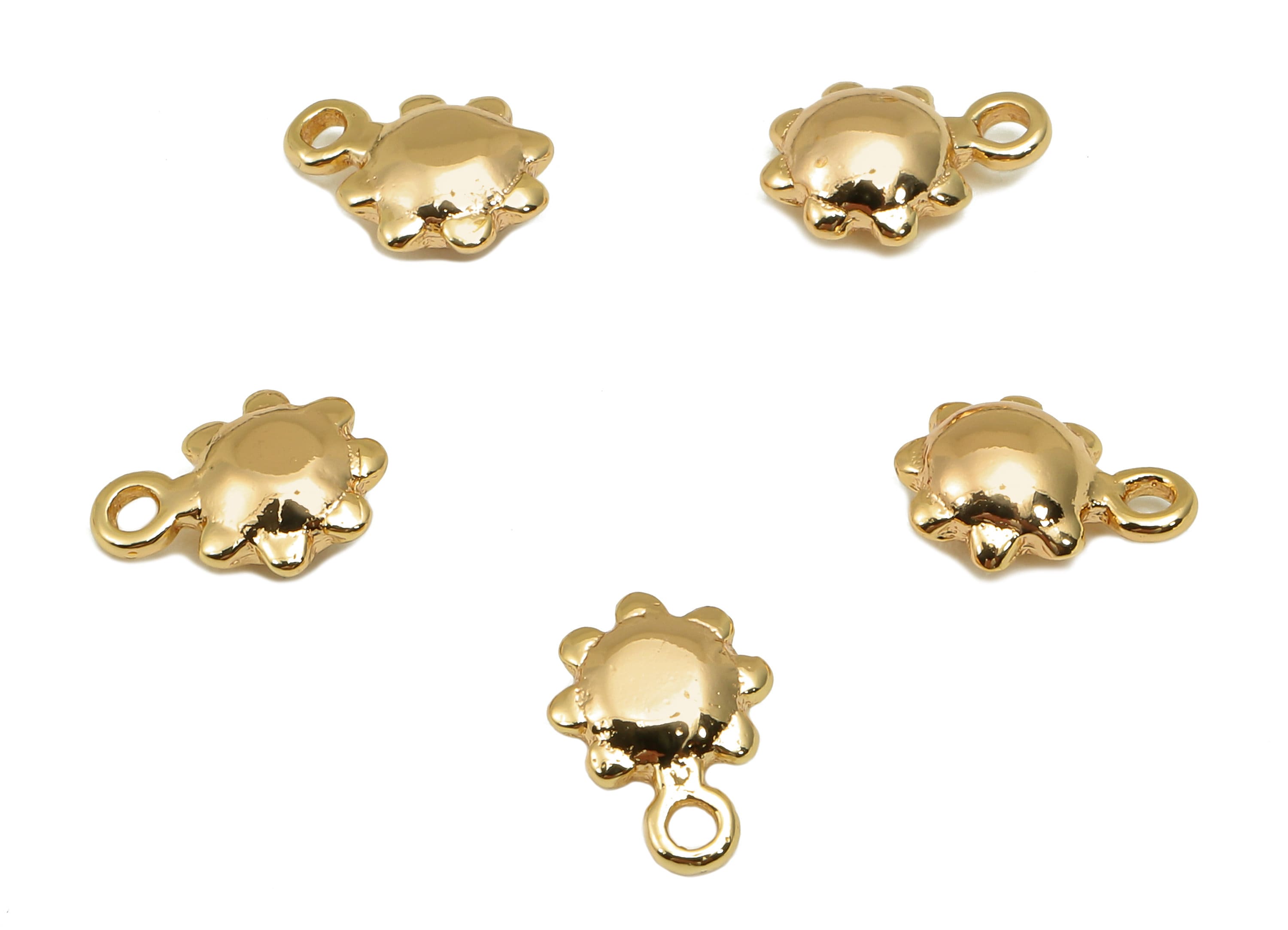 Brass Mini Sun Flower Charm - Gold Mini Flower Cabochon Earring - Necklace Pendant With Loop - 18K Real Gold Plating - 9.1x6.4x3.1mm-RGP5774 - DOMEDBAZAAR