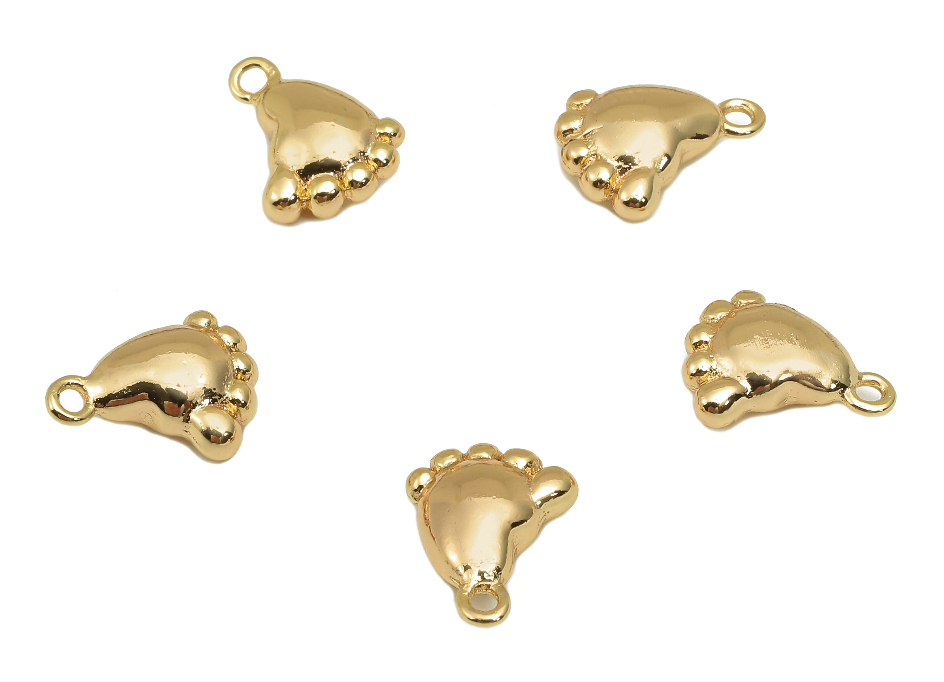 Brass Mini Feet Earring Charm - Gold Tiny Feet Cabochon Earring - Necklace Pendant With Loop - 18K Real Gold Plating -10.8x8.4x3.6mm-RGP5776 - DOMEDBAZAAR