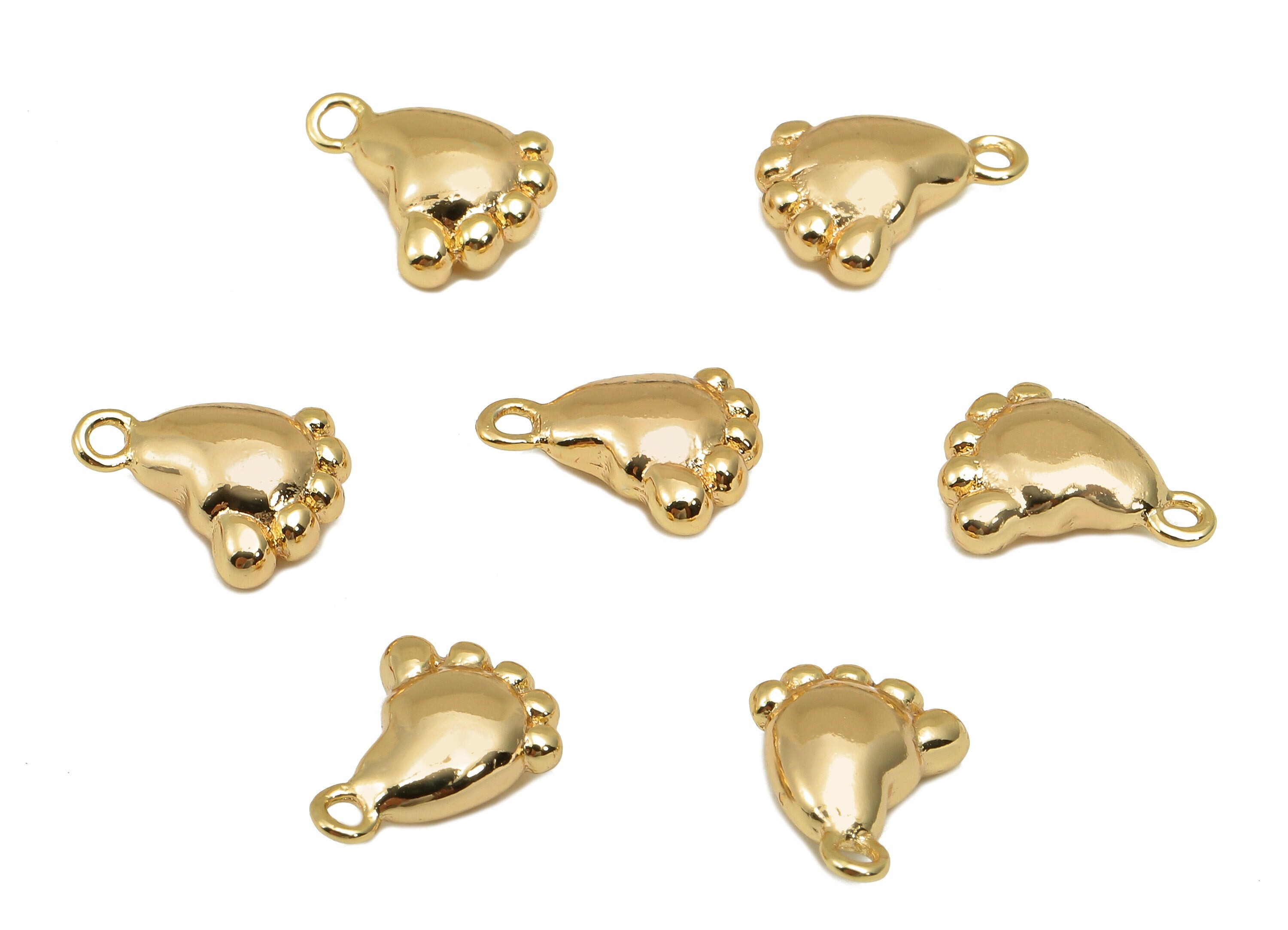 Brass Mini Feet Earring Charm - Gold Tiny Feet Cabochon Earring - Necklace Pendant With Loop - 18K Real Gold Plating -10.8x8.4x3.6mm-RGP5776 - DOMEDBAZAAR