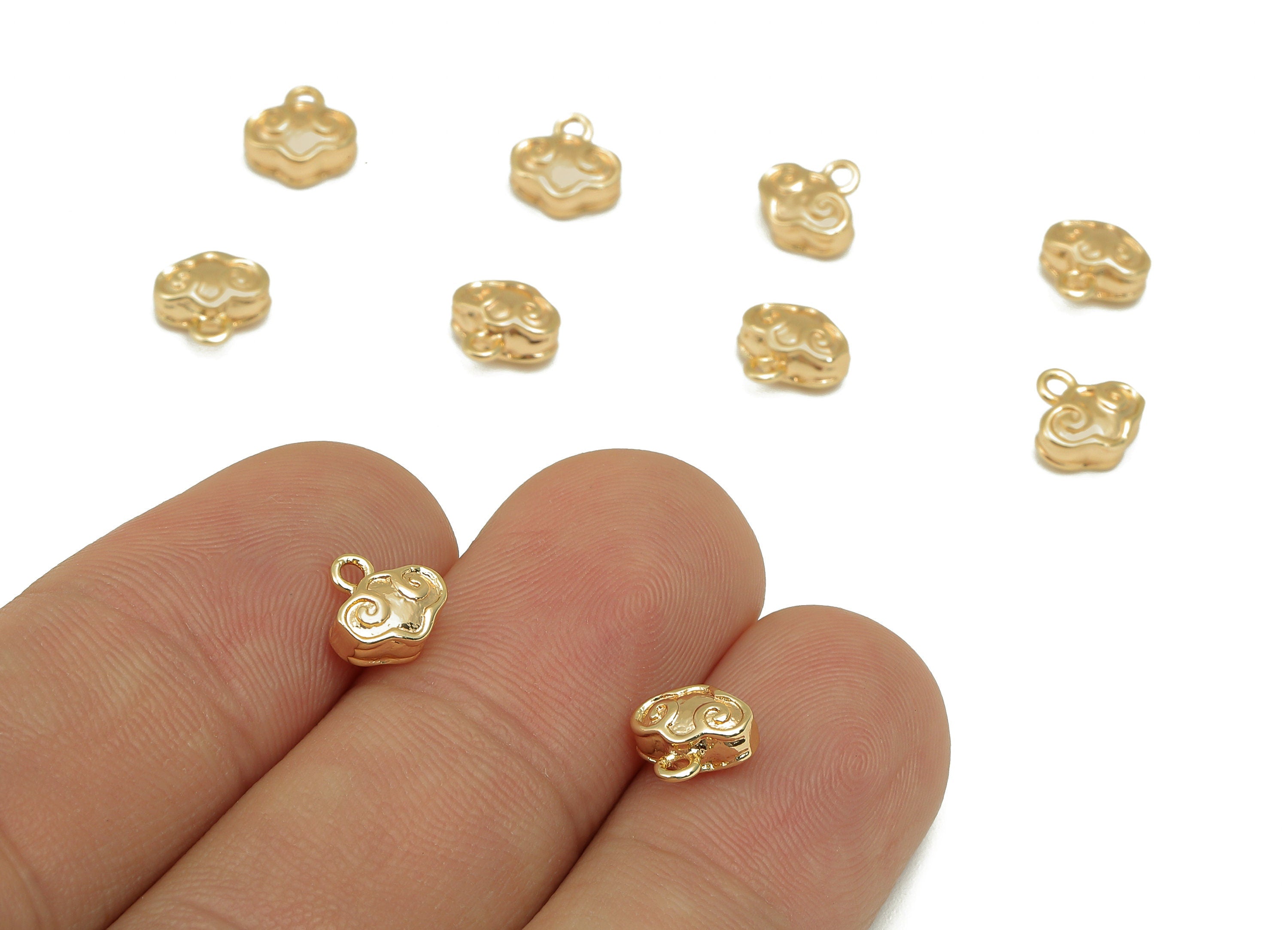 Brass Mini Cloud Earring Charm - Gold Thick Tiny Cloud Earring - Necklace Pendant With Loop - 18K Real Gold Plating - 7.4x7.5x3.6mm -RGP5778 - DOMEDBAZAAR