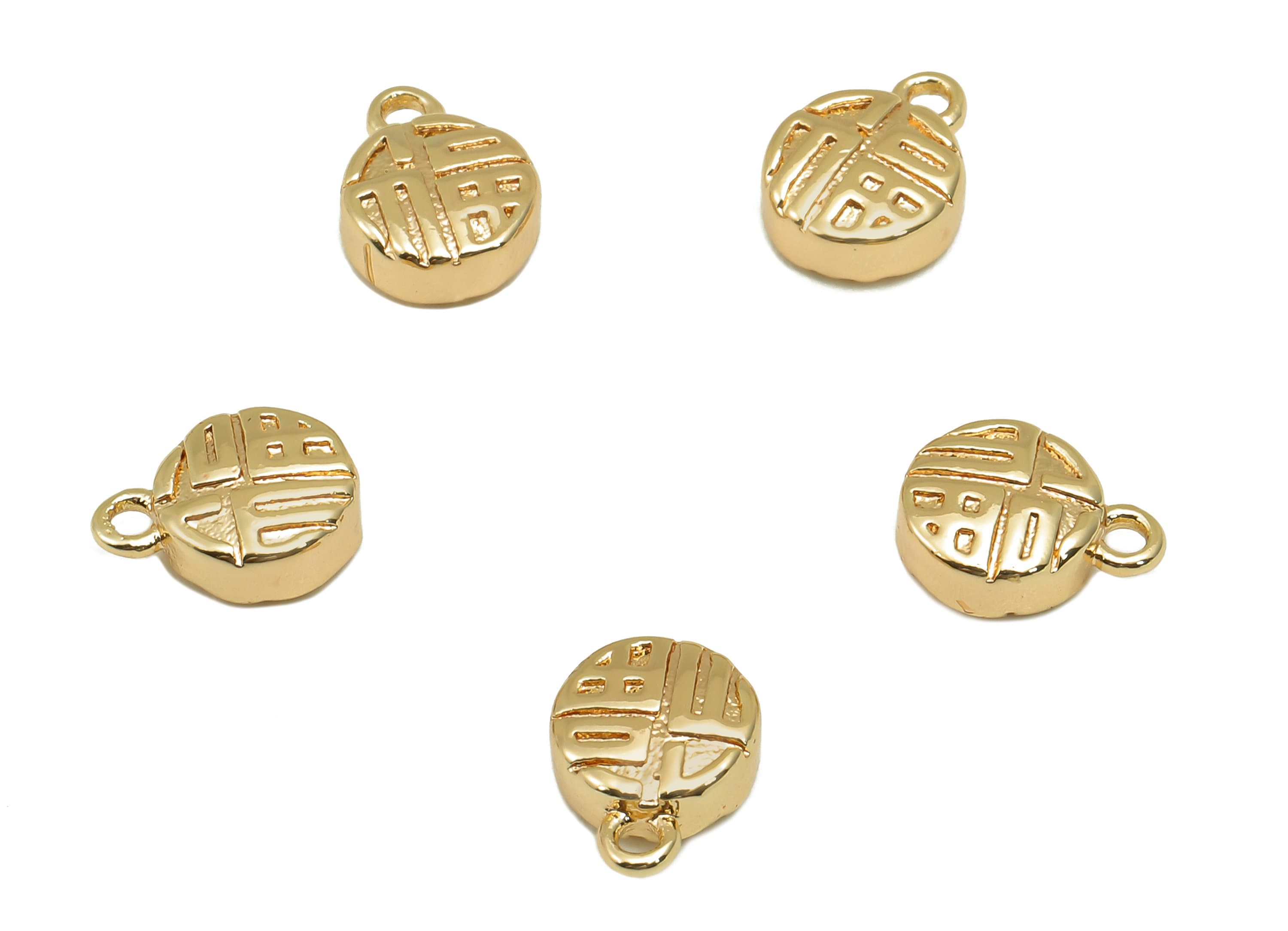 Brass Thick Mini Round Charm - Textured Tiny Circle Word Earring - Necklace Pendant With Loop - 18K Real Gold Plating - 9.2x7x3.1mm -RGP5781 - DOMEDBAZAAR
