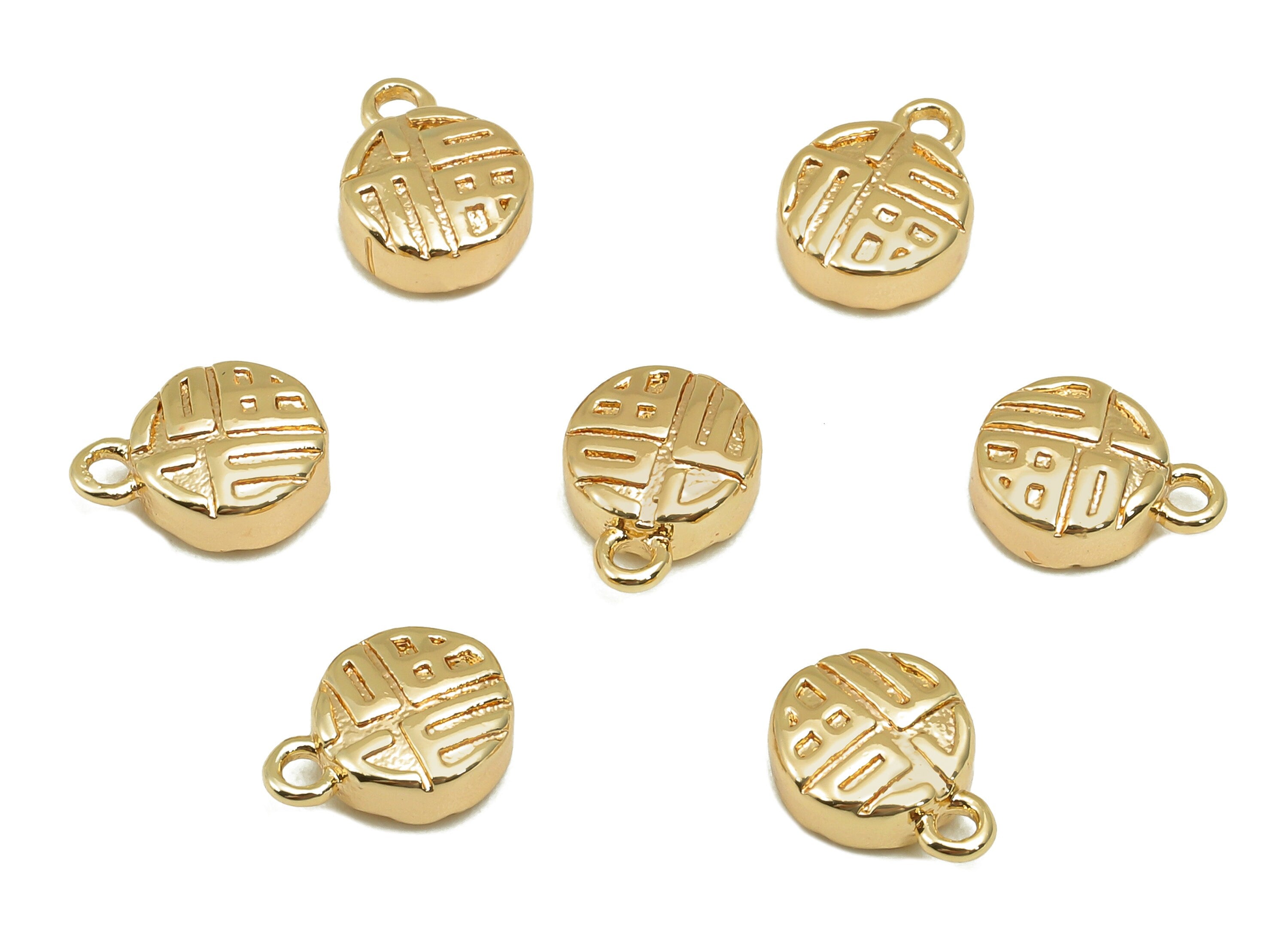 Brass Thick Mini Round Charm - Textured Tiny Circle Word Earring - Necklace Pendant With Loop - 18K Real Gold Plating - 9.2x7x3.1mm -RGP5781 - DOMEDBAZAAR