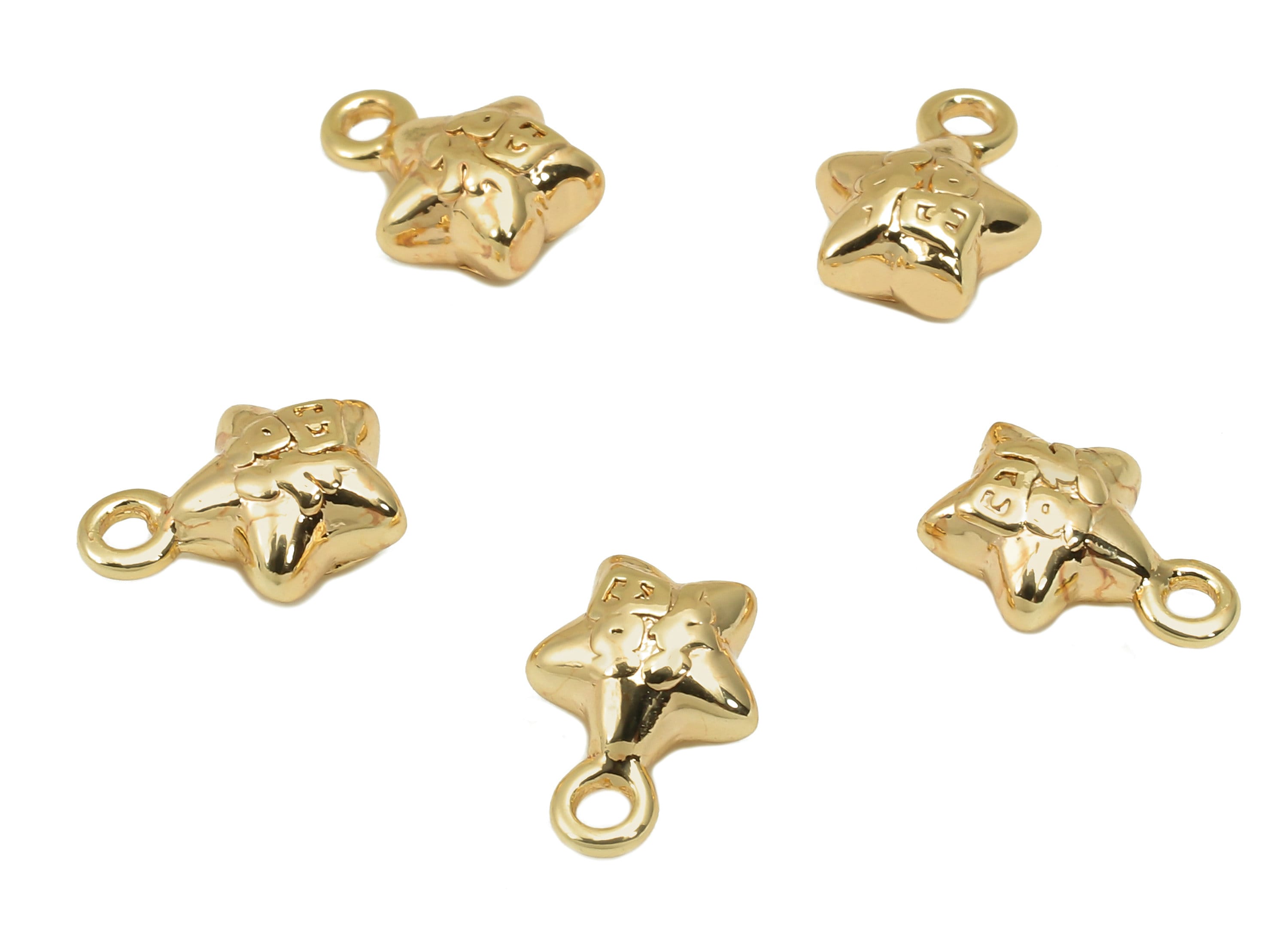 Brass Mini Star Word Charm - Gold Tiny Star Cabochon Earring - Necklace Pendant With Loop - 18K Real Gold Plating - 9.5x6.7x3.8mm - RGP5783 - DOMEDBAZAAR