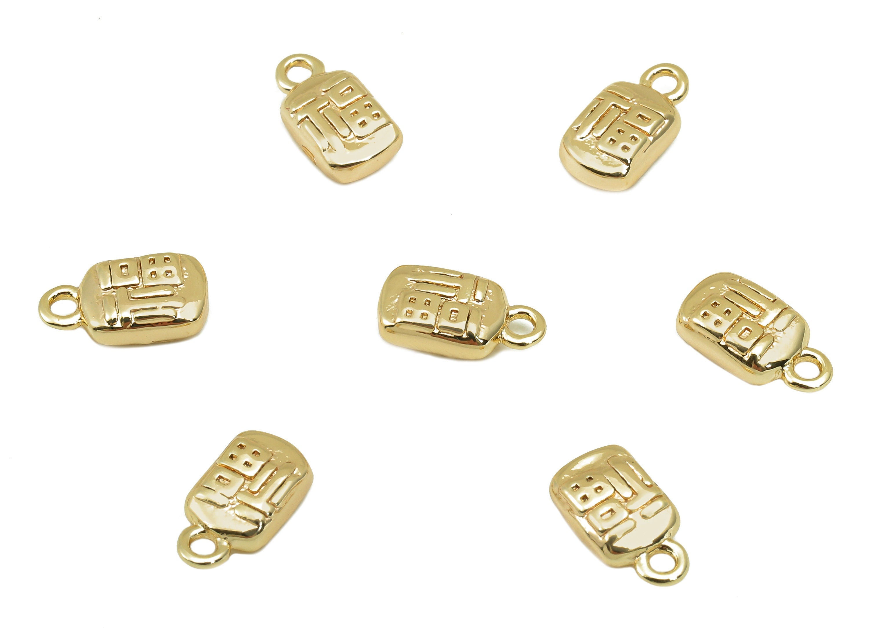 Brass Mini Rectangle Word Charm - Gold Tiny Cabochon Earring - Necklace Pendant With Loop - 18K Real Gold Plating - 9x4.8x2.6mm - RGP5785 - DOMEDBAZAAR