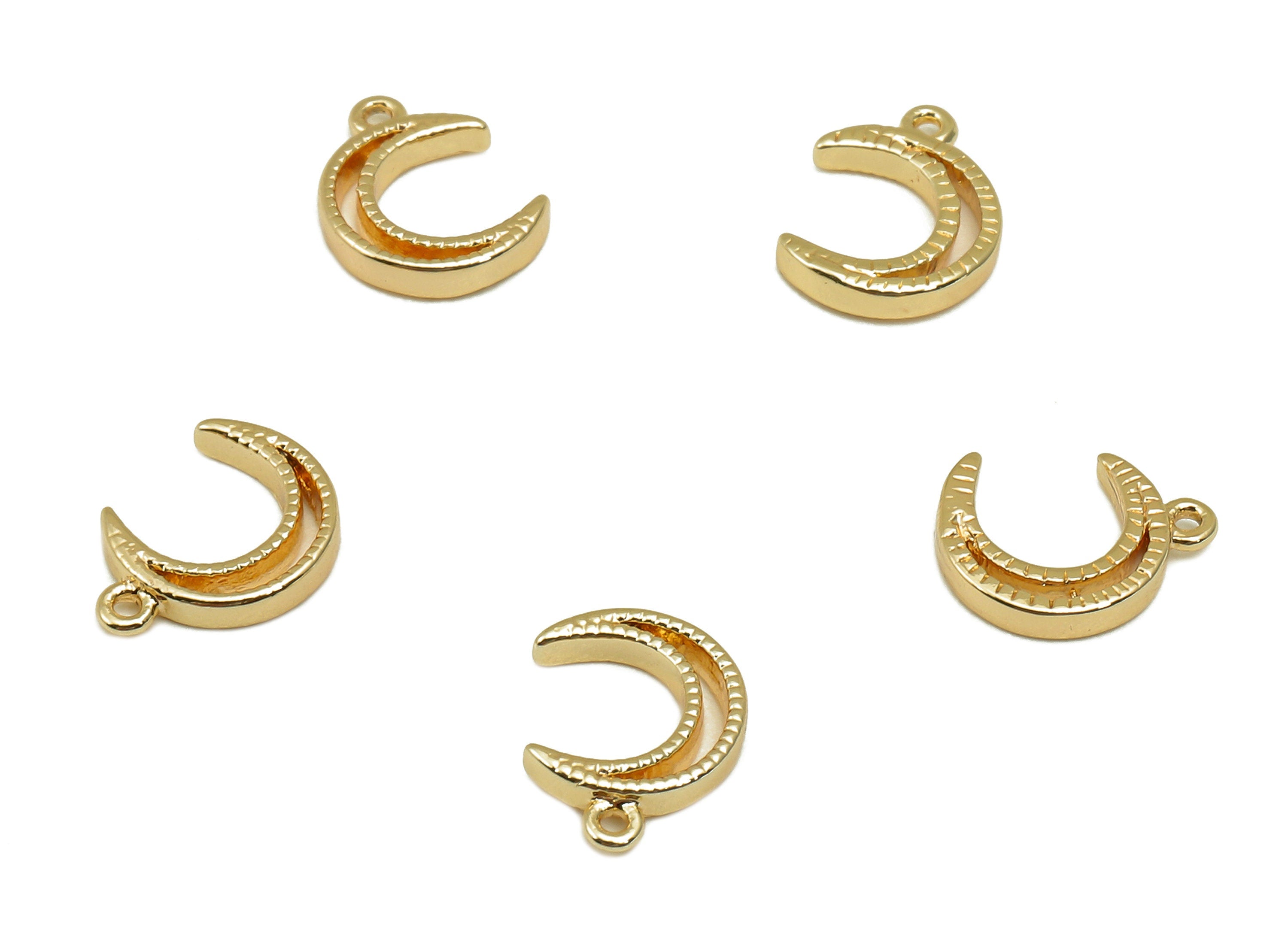 Brass Mini Crescent Earring Charm - Textured Tiny Moon Earring - Necklace Pendant With Loop - 18K Real Gold Plating - 8.9x6.6x1.3mm -RGP5786 - DOMEDBAZAAR