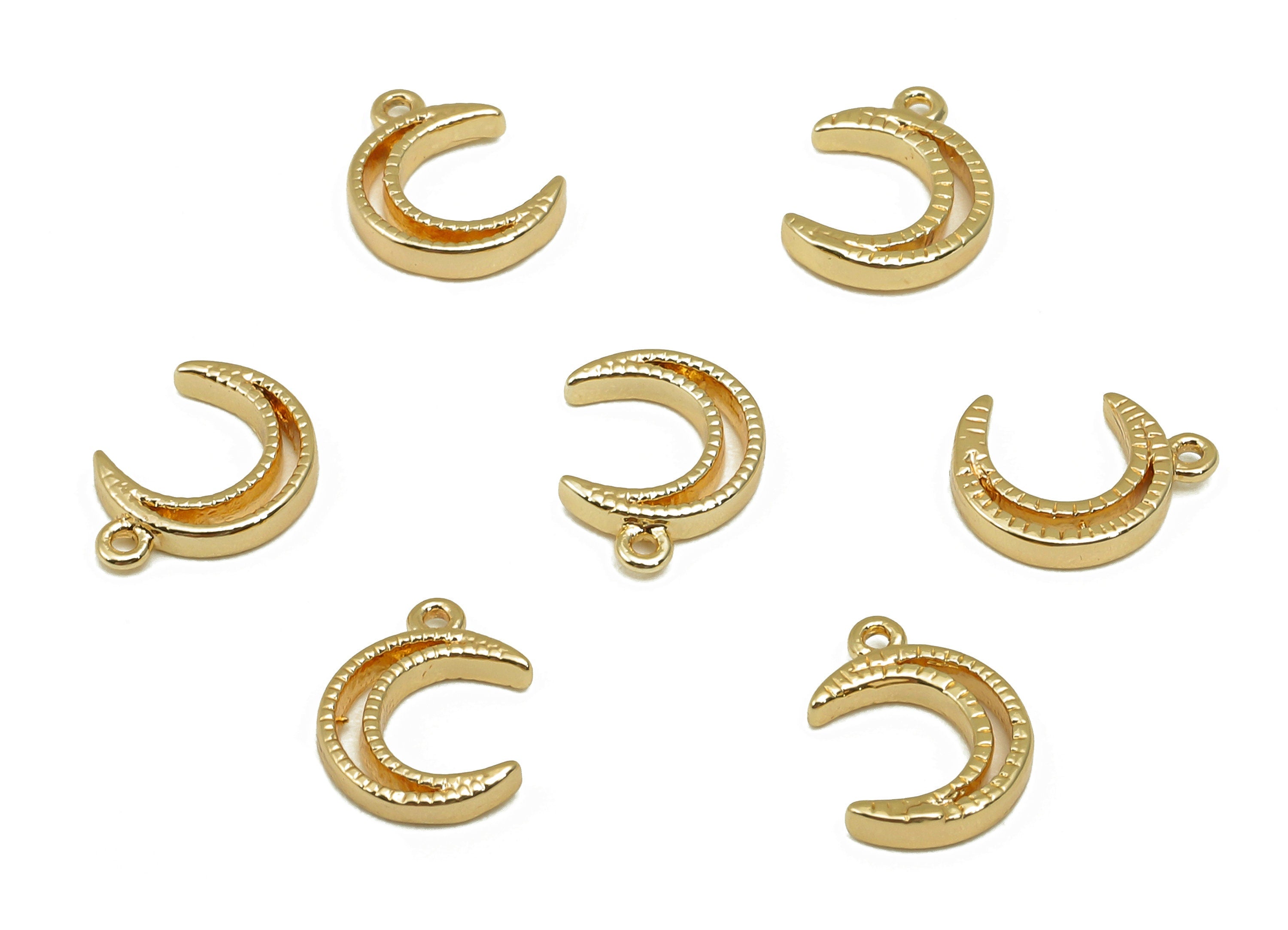 Brass Mini Crescent Earring Charm - Textured Tiny Moon Earring - Necklace Pendant With Loop - 18K Real Gold Plating - 8.9x6.6x1.3mm -RGP5786 - DOMEDBAZAAR