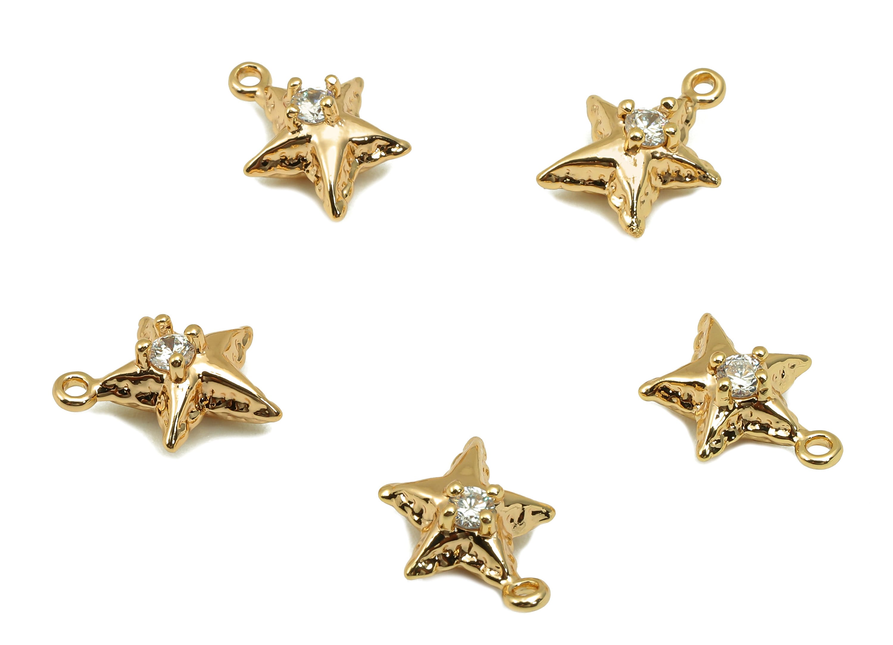 Brass Mini Star Zircon Charm - Gold Tiny Star Cabochon Earring - Necklace Pendant With Loop - 18K Real Gold Plating - 11.2x9x5.1mm - RGP5792 - DOMEDBAZAAR