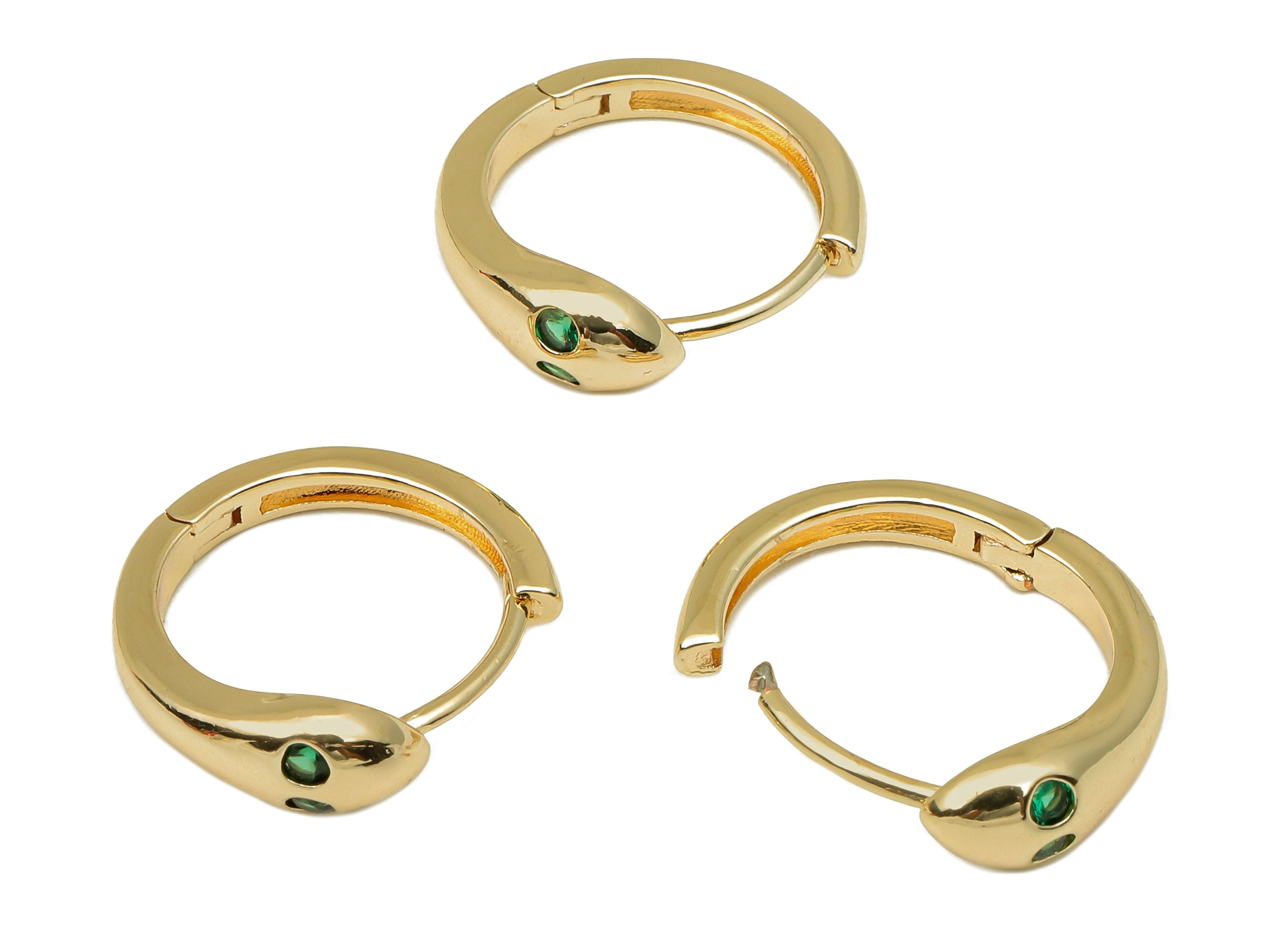Brass Round Snake Earring Clasp - Circle Hoop Clasp With Zircon - Simple Huggie Clasps - 18K Real Gold Plating - 16.7x14.9x2.3mm - RGP5793 - DOMEDBAZAAR