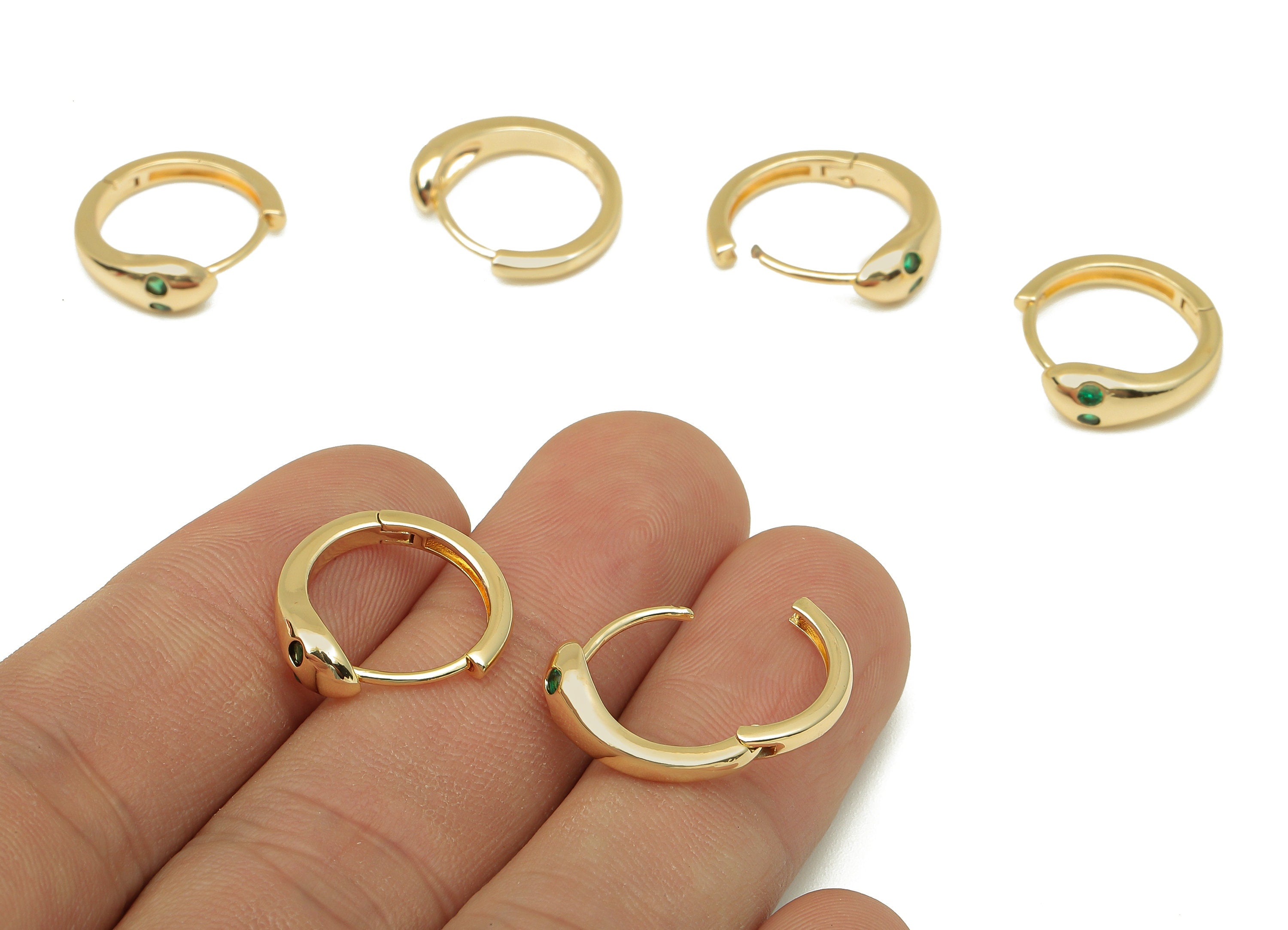 Brass Round Snake Earring Clasp - Circle Hoop Clasp With Zircon - Simple Huggie Clasps - 18K Real Gold Plating - 16.7x14.9x2.3mm - RGP5793 - DOMEDBAZAAR