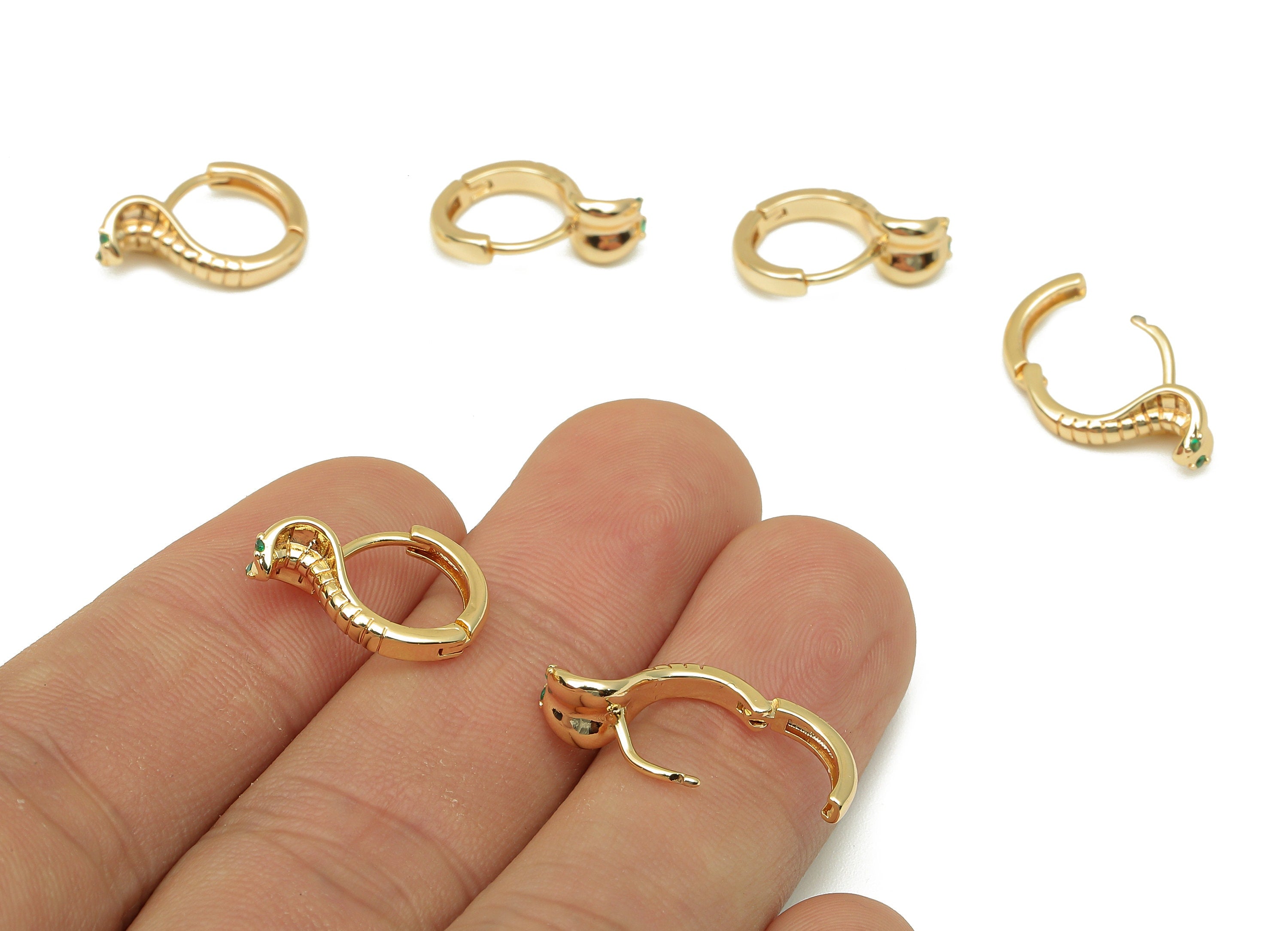 Brass Round Snake Earring Clasp - Cobra Hoop Clasp With Zircon - Huggie Hoop Clasps - 18K Real Gold Plating - 15.1x11.6x1.7mm - RGP5795 - DOMEDBAZAAR