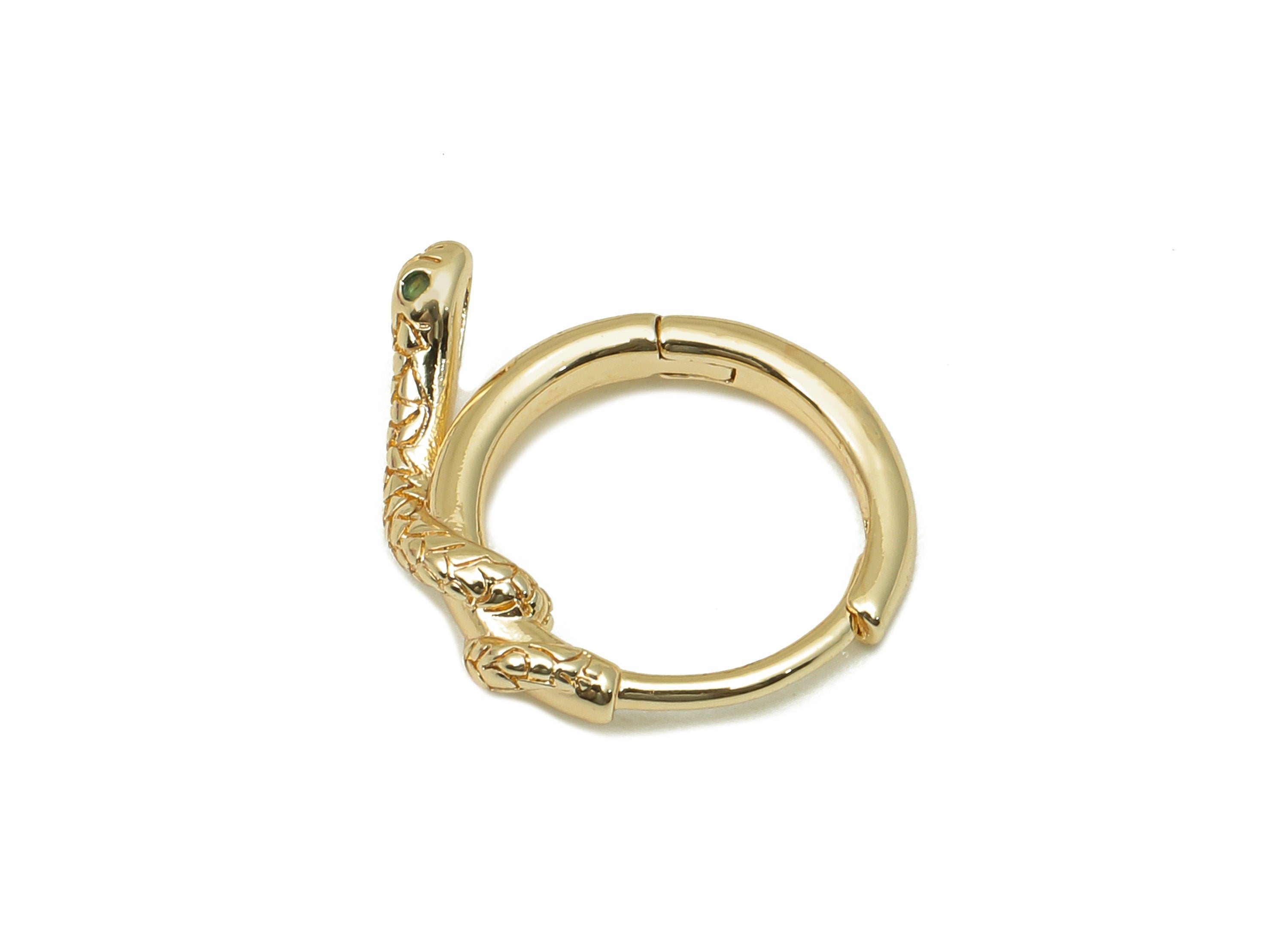 Brass Round Snake Earring Clasp - Textured Snake Clasp With Zircon - Circle Hoop Clasps - 18K Real Gold Plating - 17.5x15.1x3.2mm - RGP5796 - DOMEDBAZAAR