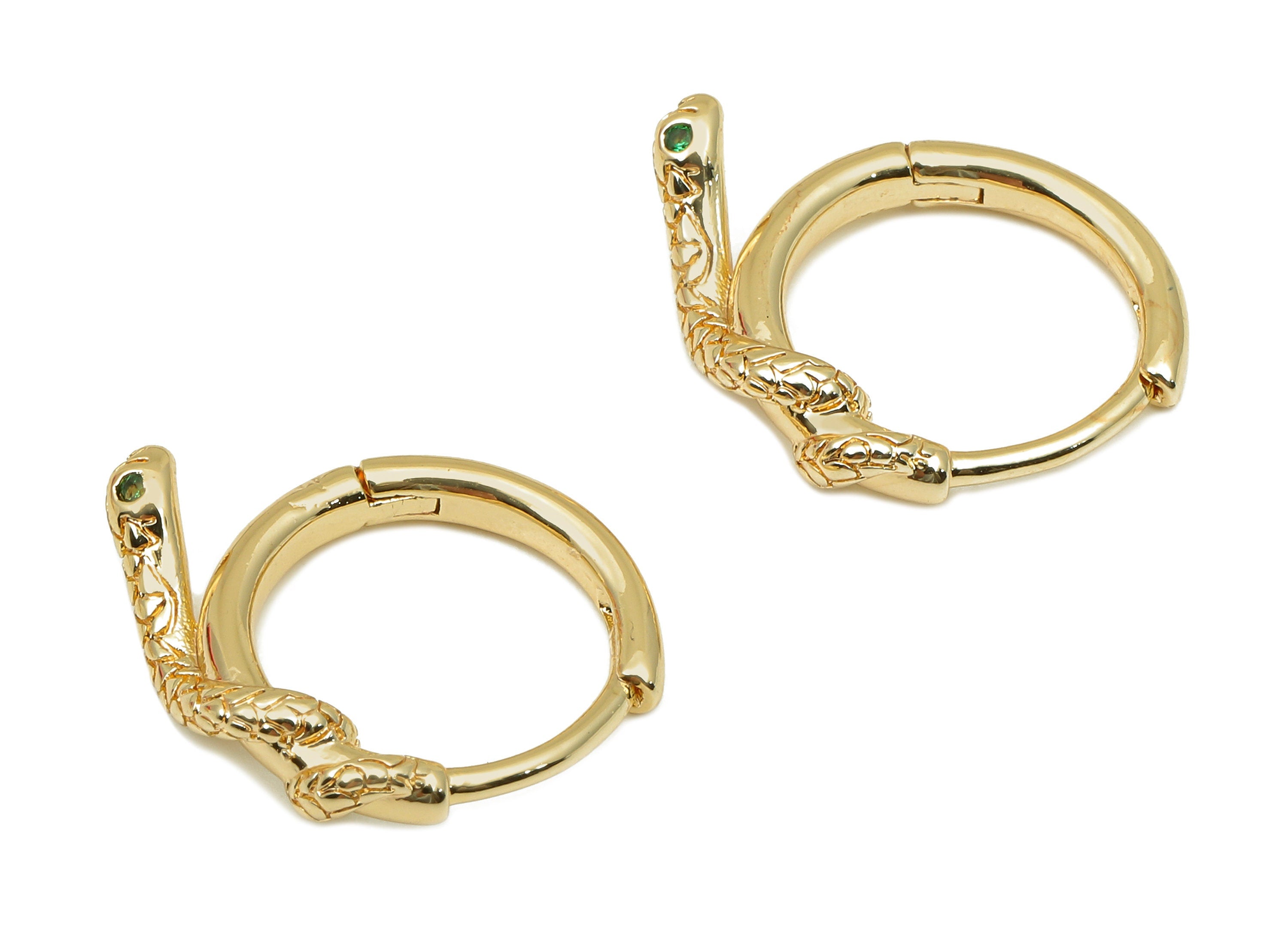Brass Round Snake Earring Clasp - Textured Snake Clasp With Zircon - Circle Hoop Clasps - 18K Real Gold Plating - 17.5x15.1x3.2mm - RGP5796 - DOMEDBAZAAR