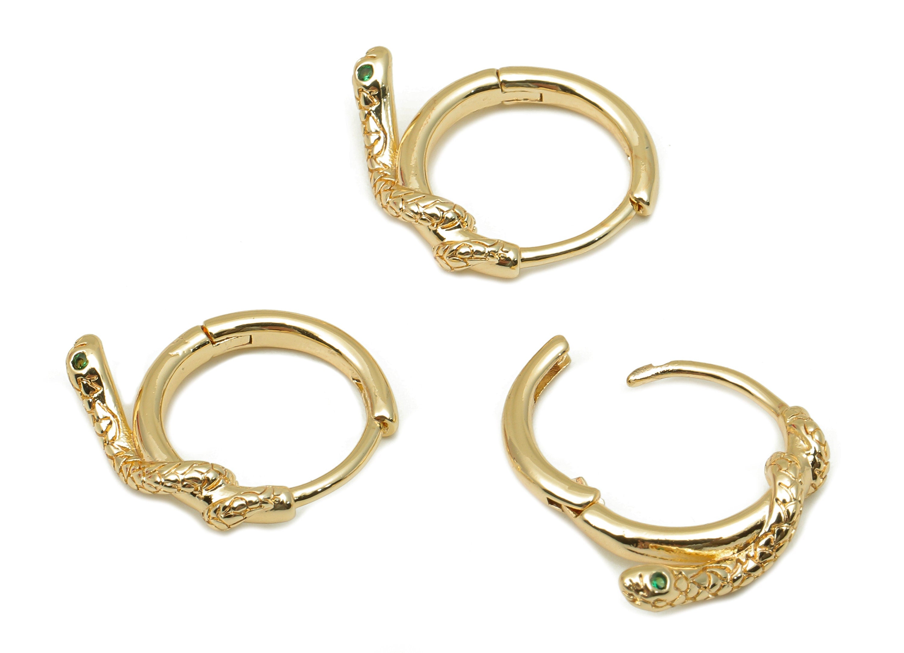Brass Round Snake Earring Clasp - Textured Snake Clasp With Zircon - Circle Hoop Clasps - 18K Real Gold Plating - 17.5x15.1x3.2mm - RGP5796 - DOMEDBAZAAR