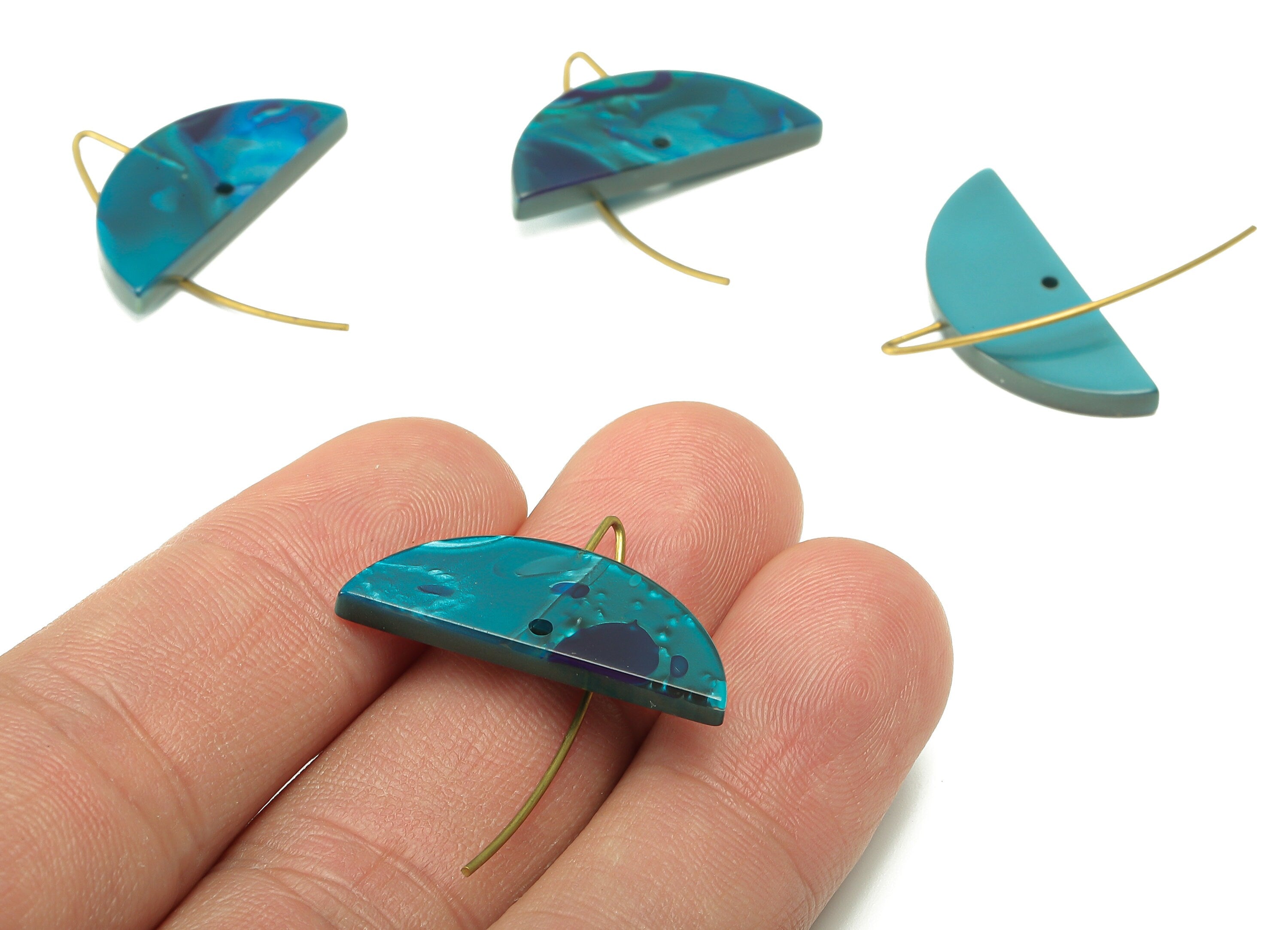 Acrylic Semicircle Hook Connector - Half Moon Earring With Hole - Brass Earring Wire - Color Code: A631 - 27.51x16.37x2.88mm - AC2585-A631 - DOMEDBAZAAR
