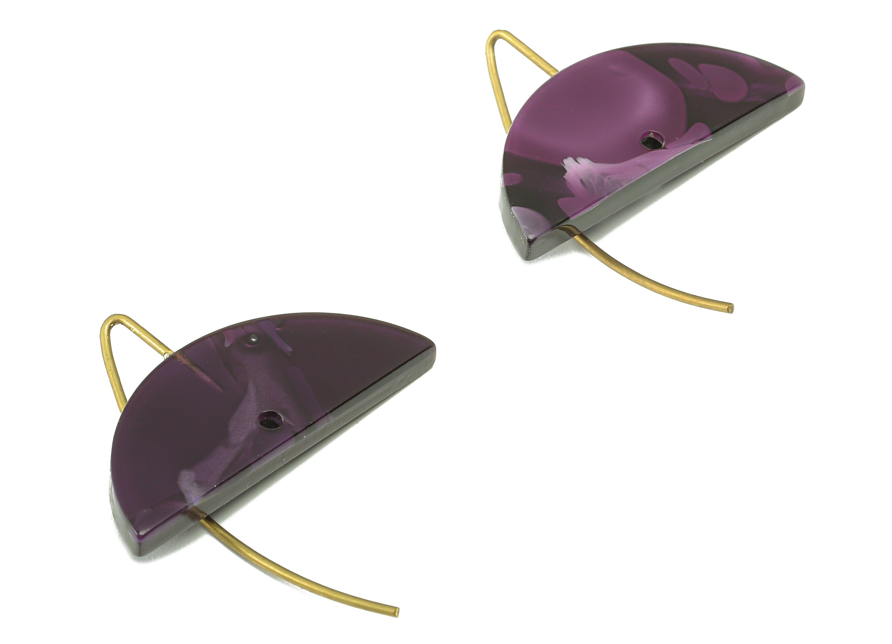 Acrylic Semicircle Hook Connector - Purple Half Moon Earring With Hole - Brass Earring Wire - Color Code: A711 - 27x17x2.6mm - AC2585-A711 - DOMEDBAZAAR