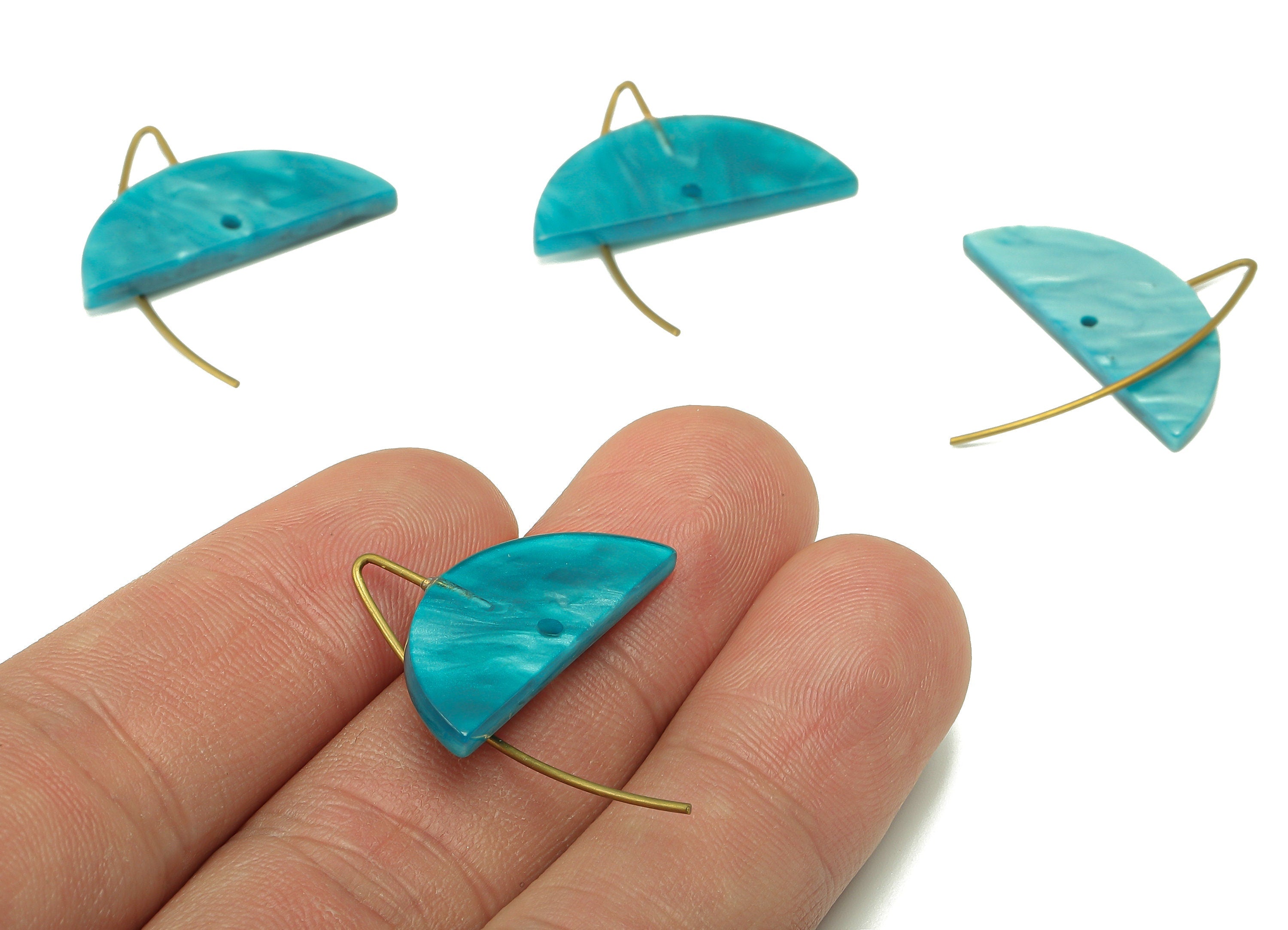 Acrylic Semicircle Hook Connector - Blue Half Moon Earring With Hole - Brass Earring Wire - Color Code: A794 - 27.5x16.37x3mm - AC2585-A794 - DOMEDBAZAAR
