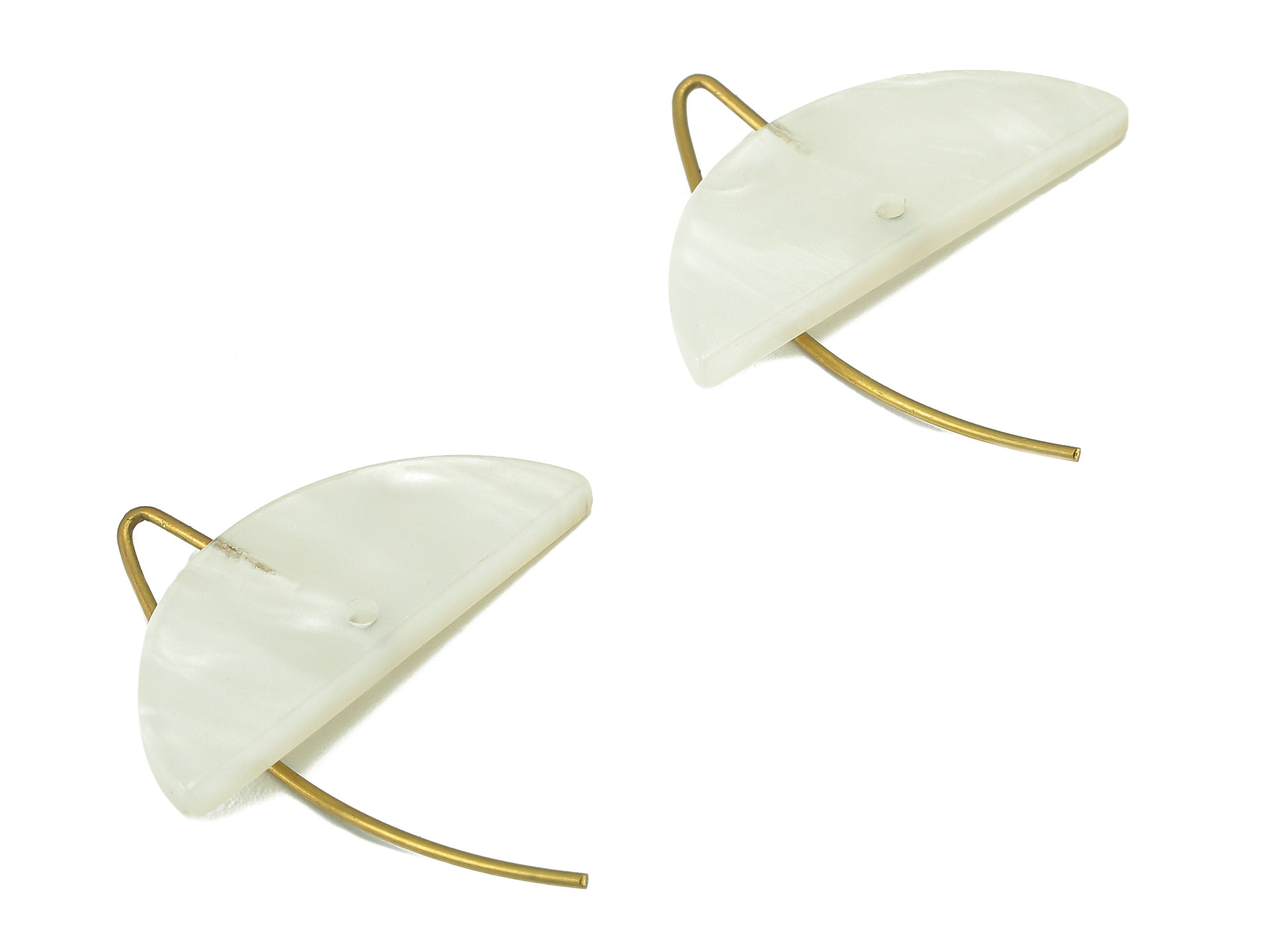 Acrylic Semicircle Hook Connector - Ivory Half Moon Earring With Hole - Brass Earring Wire - Color Code: A795 - 27.4x16x2.5mm - AC2585-A795 - DOMEDBAZAAR