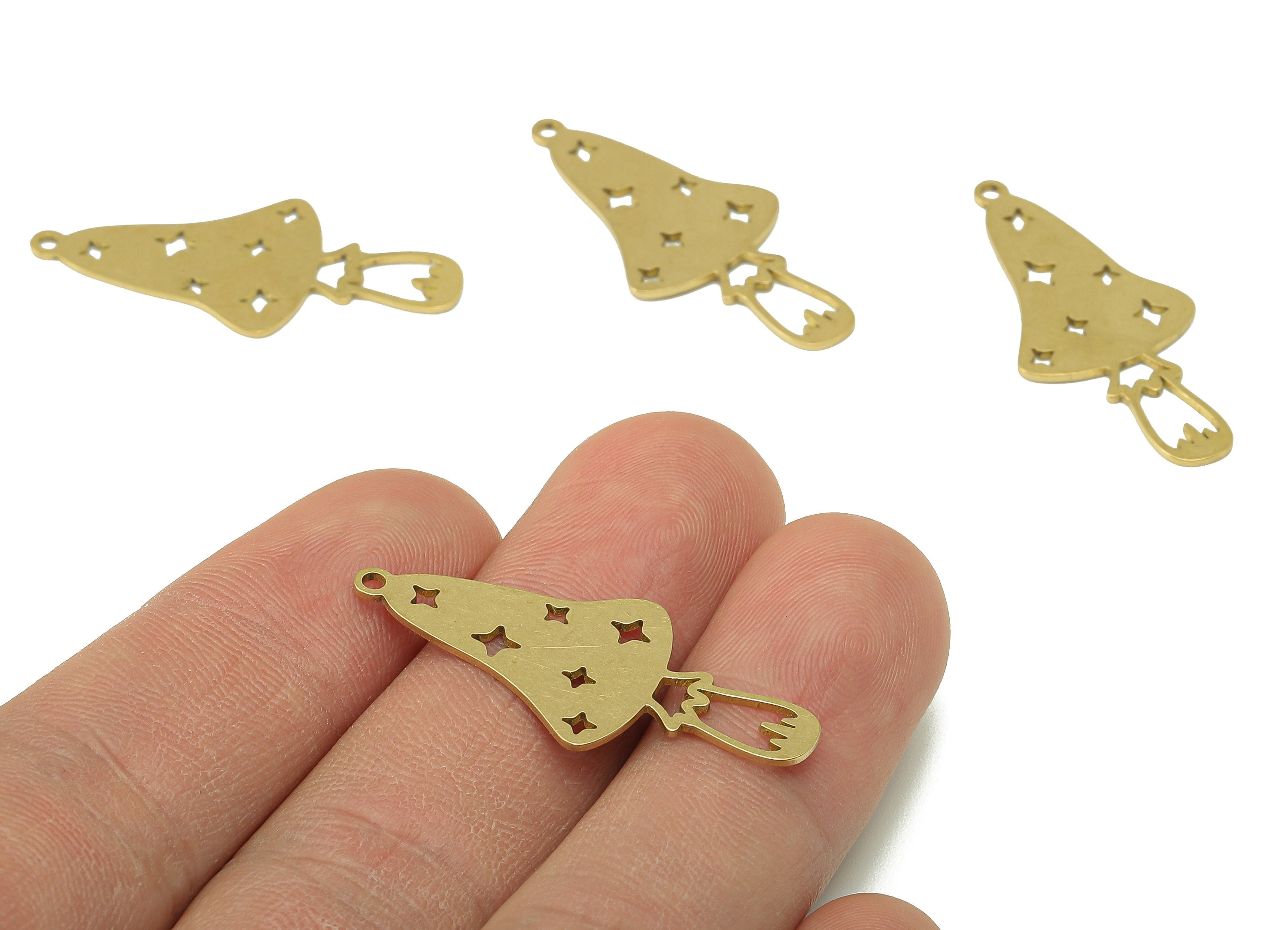 Brass Mushroom Earring Charm - Raw Brass Star Hollow Earring - Botanical Pendant With Loop - Charm For Necklace - 34.9x15.5x0.7mm - PPZ0224 - DOMEDBAZAAR