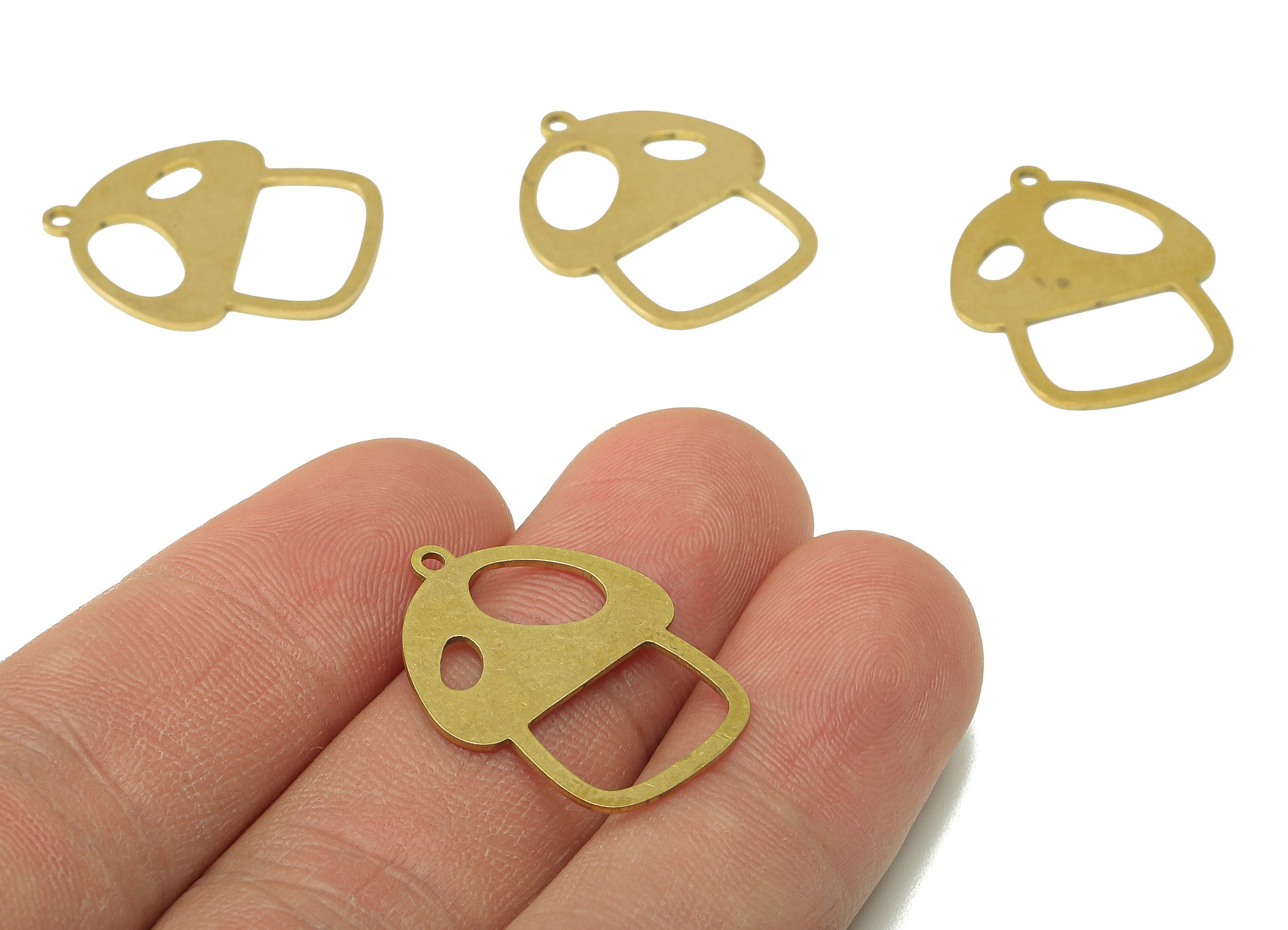 Brass Mushroom Earring Charm - Raw Brass Oval Hollow Earring - Botanical Pendant With Loop - Charm For Necklace - 24.9x19.7x0.7mm - PPZ0226 - DOMEDBAZAAR
