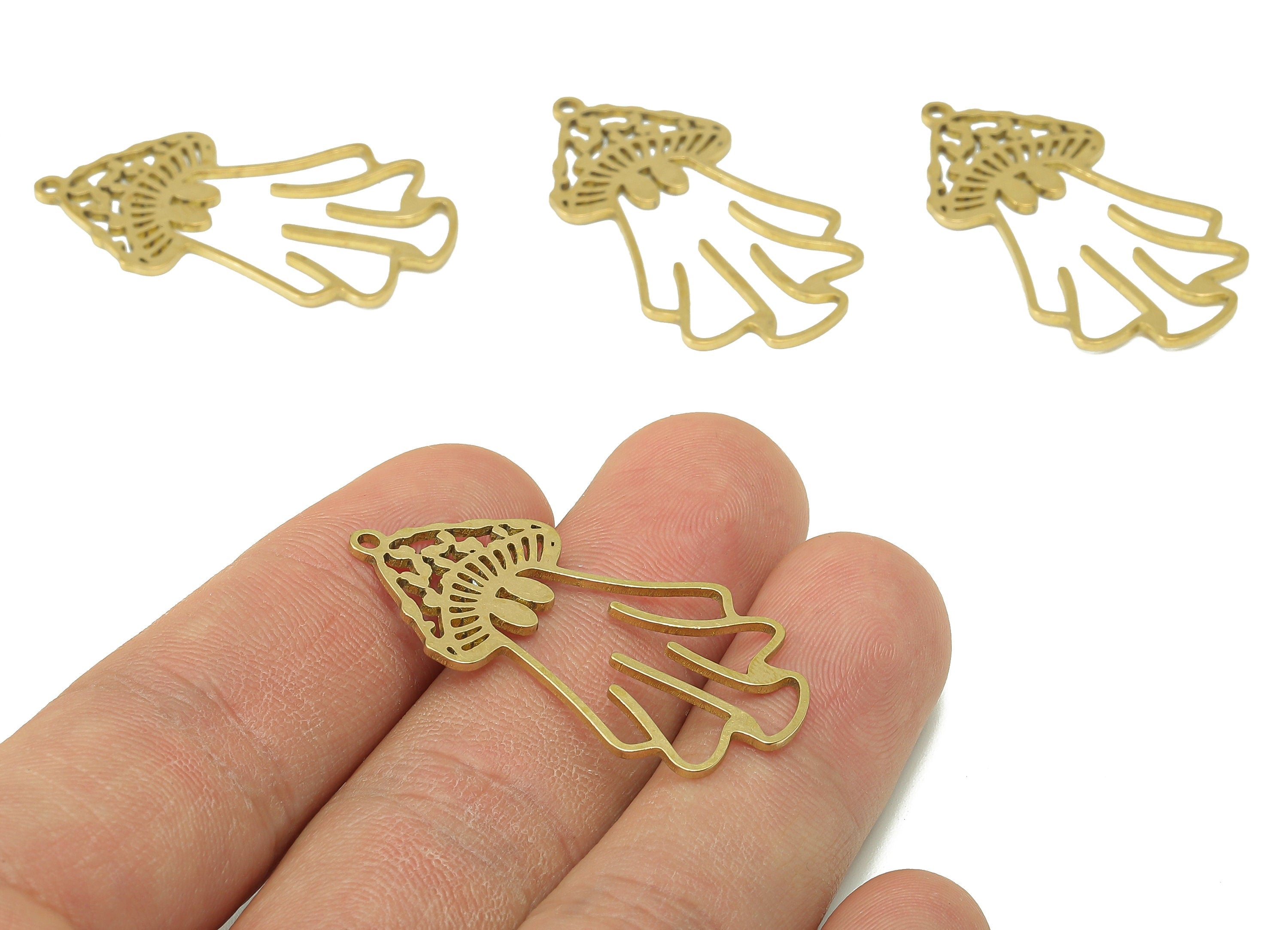 Brass Mushroom Earring Charm - Raw Brass Ghost Earring - Botanical Pendant With Loop - Charm For Necklace - 37.8x20.7x0.9mm - PPZ0229 - DOMEDBAZAAR