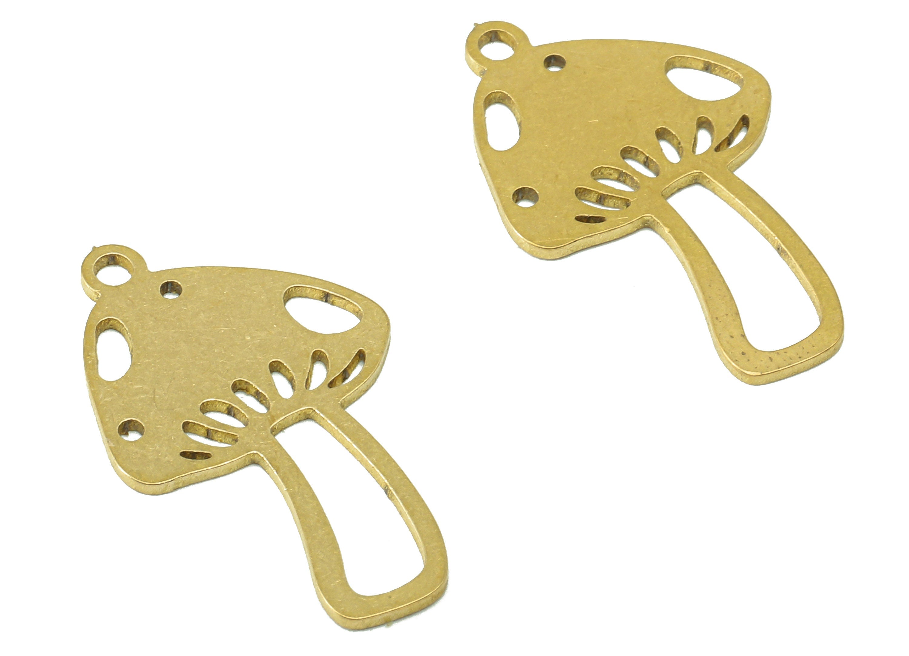 Brass Mushroom Earring Charm - Raw Brass Oval Hollow Earring - Botanical Pendant With Loop - Charm For Necklace - 23.2x14x0.7mm - PPZ0231 - DOMEDBAZAAR