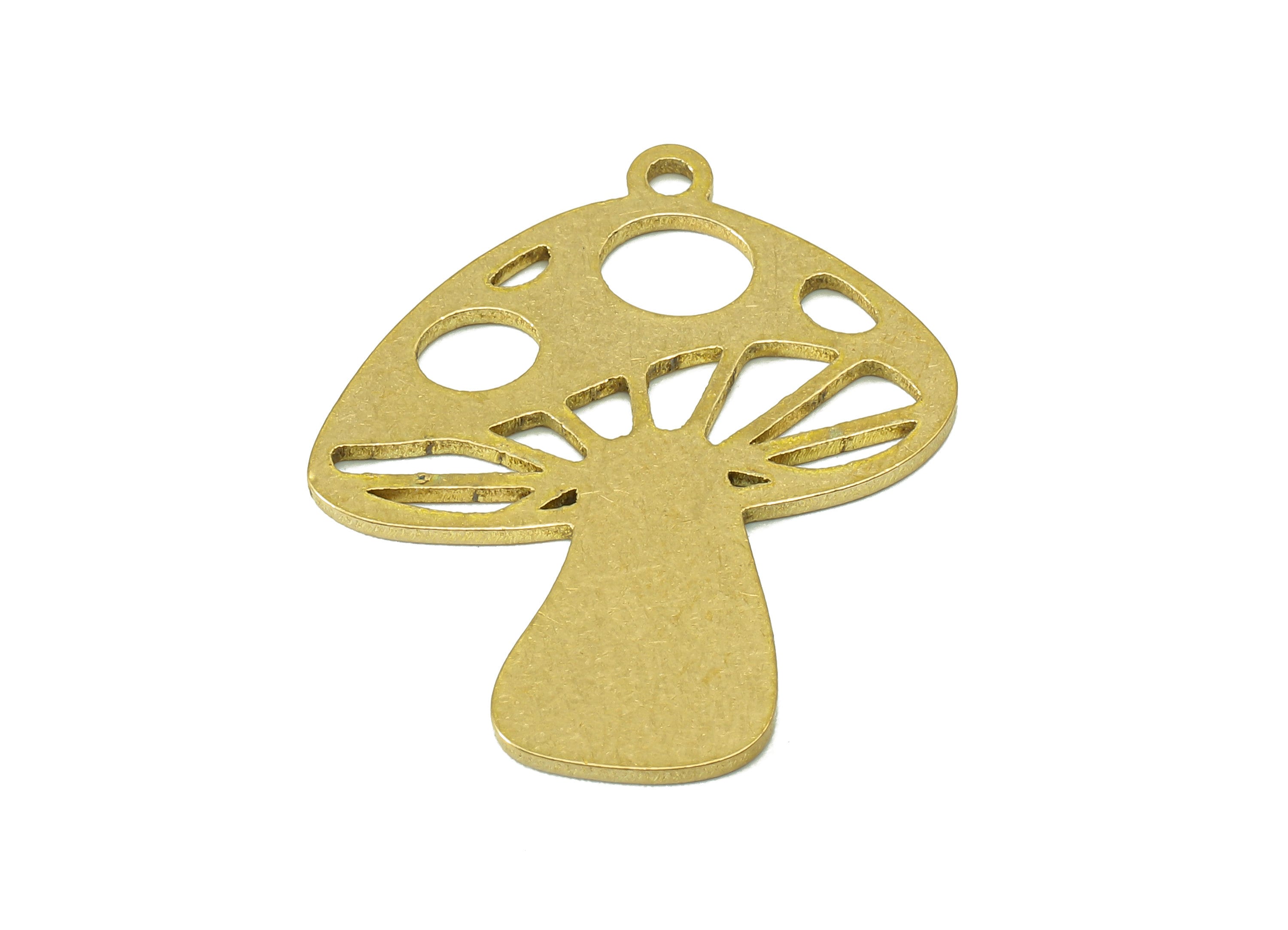 Brass Mushroom Earring Charm - Raw Brass Oval Hollow Earring - Botanical Pendant With Loop - Charm For Necklace - 24.9x21.4x0.9mm - PPZ0236 - DOMEDBAZAAR