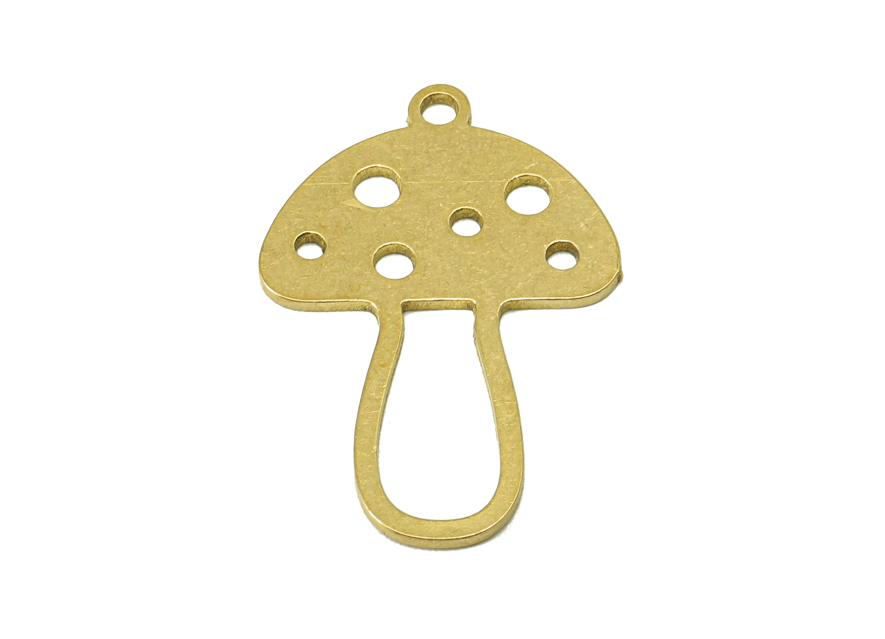 Brass Mushroom Earring Charm - Raw Brass Round Hollow Earring - Botanical Pendant With Loop - Charm For Necklace - 22.8x15.4x0.7mm - PPZ0237 - DOMEDBAZAAR