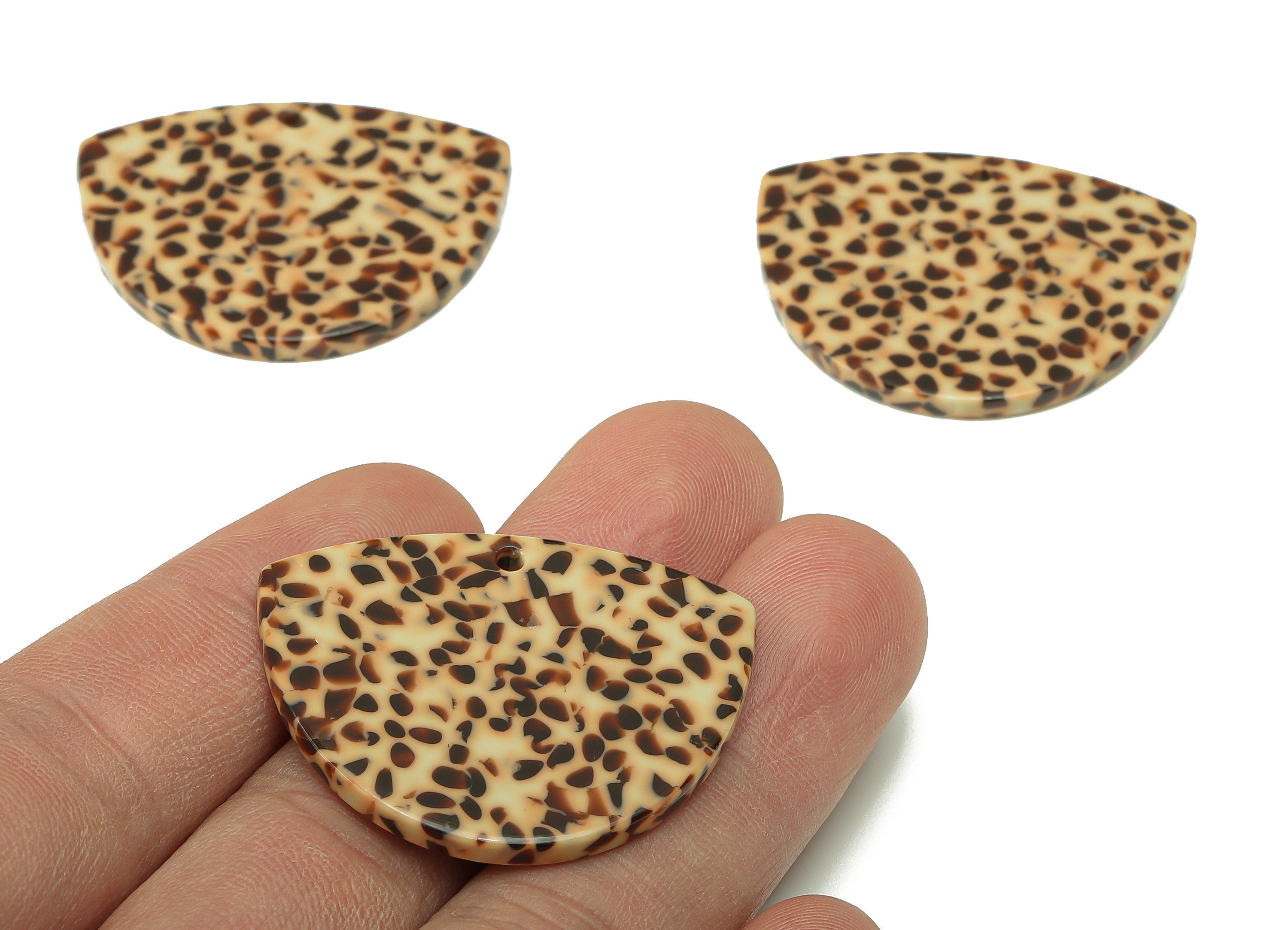 Acetate Geometry Earring Charm - Brown Spots Geometry Earring - Geometry Pendant With Hole - Color Code: A789 - 37.1x30x2.5mm - AC2586-A789 - DOMEDBAZAAR