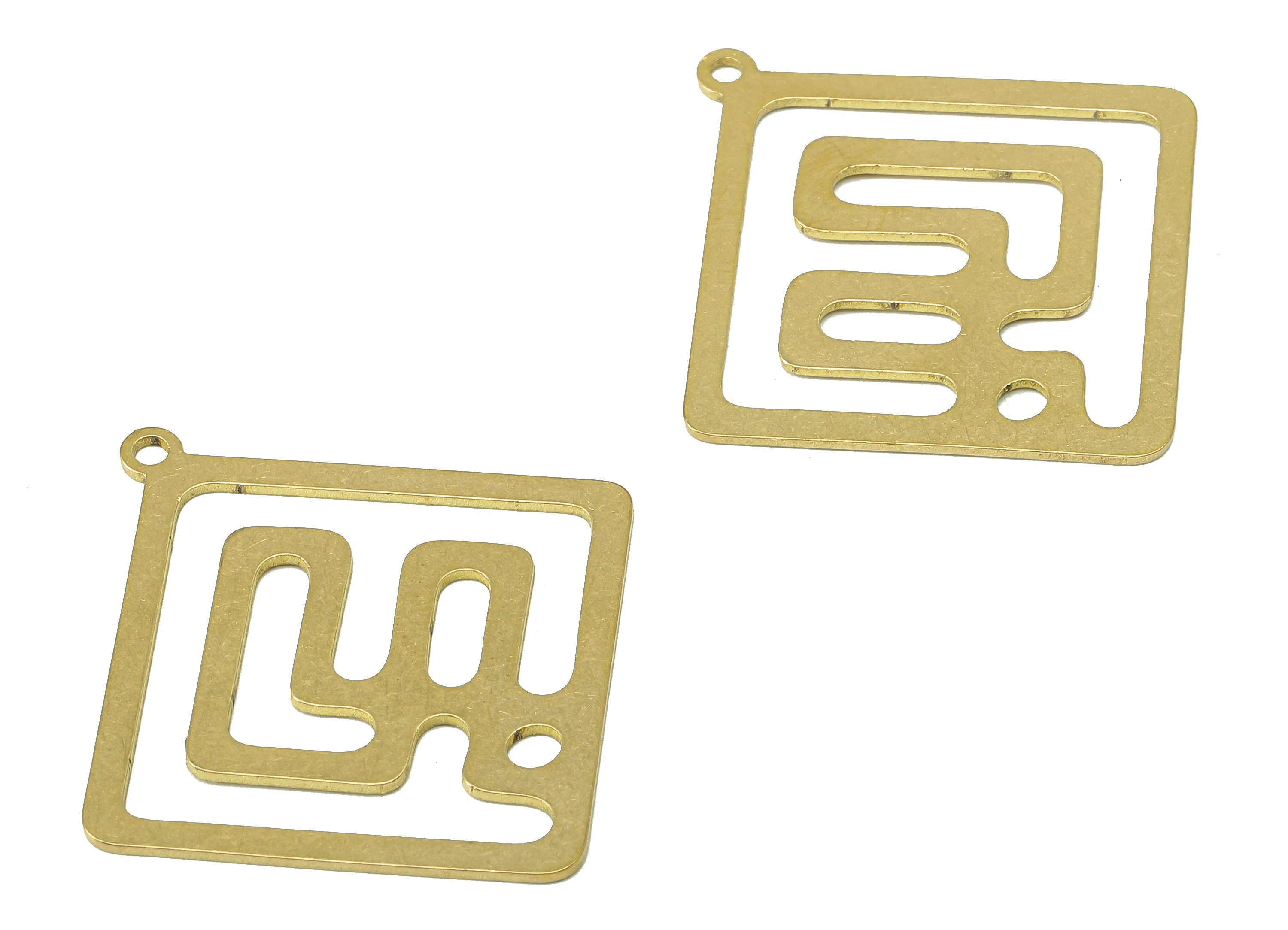 Brass Square Earring Charm - Raw Brass Hollow Earring - Rhombus Pendant With Loop - Diamond Charm For Necklace - 34.8x32.7x0.7mm - PPA7100 - DOMEDBAZAAR