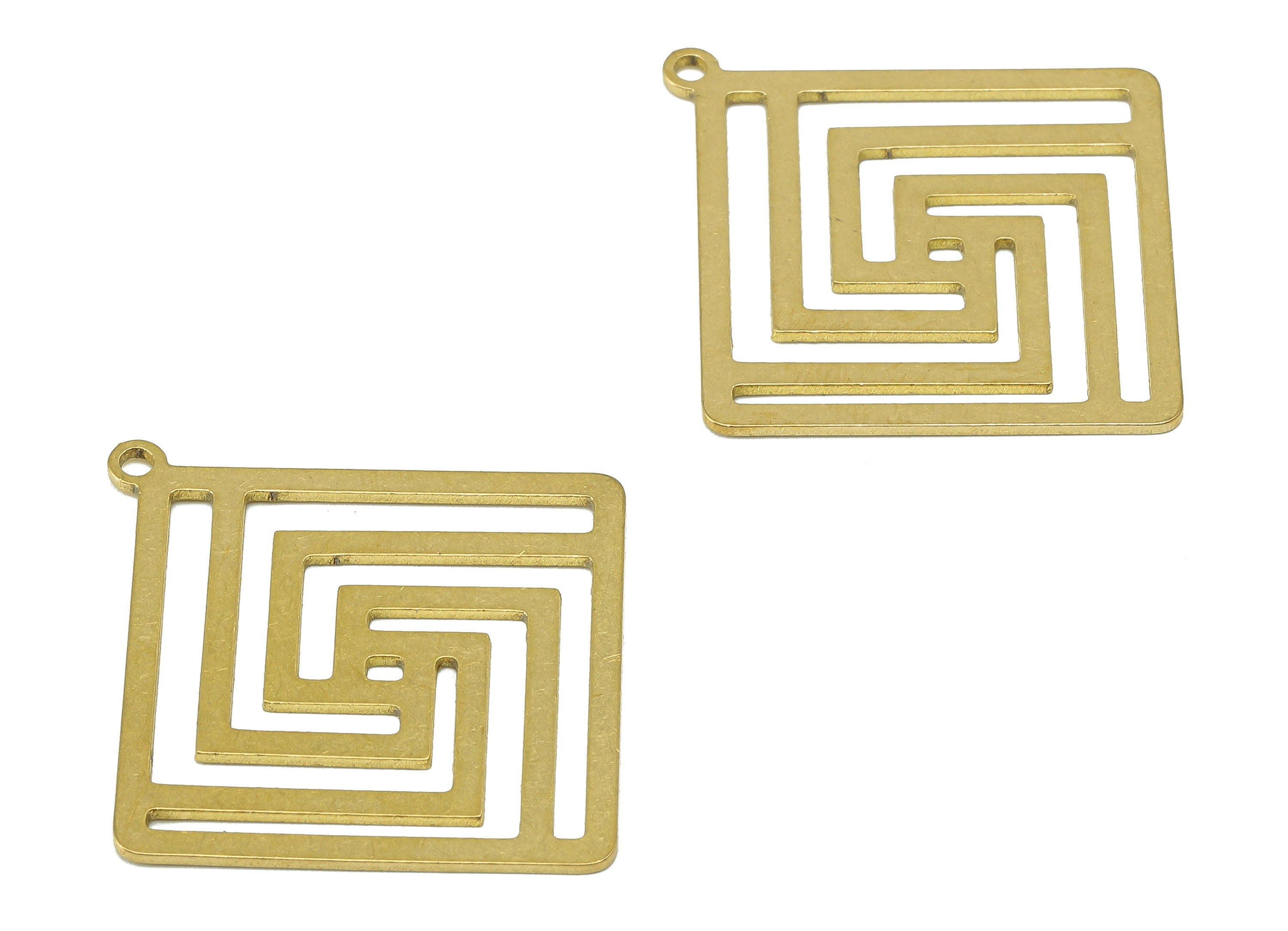 Brass Square Earring Charm - Raw Brass Spiral Hollow Earring - Rhombus Pendant With Loop - Diamond Necklace Charm - 35.3x28.9x0.9mm -PPA7124 - DOMEDBAZAAR