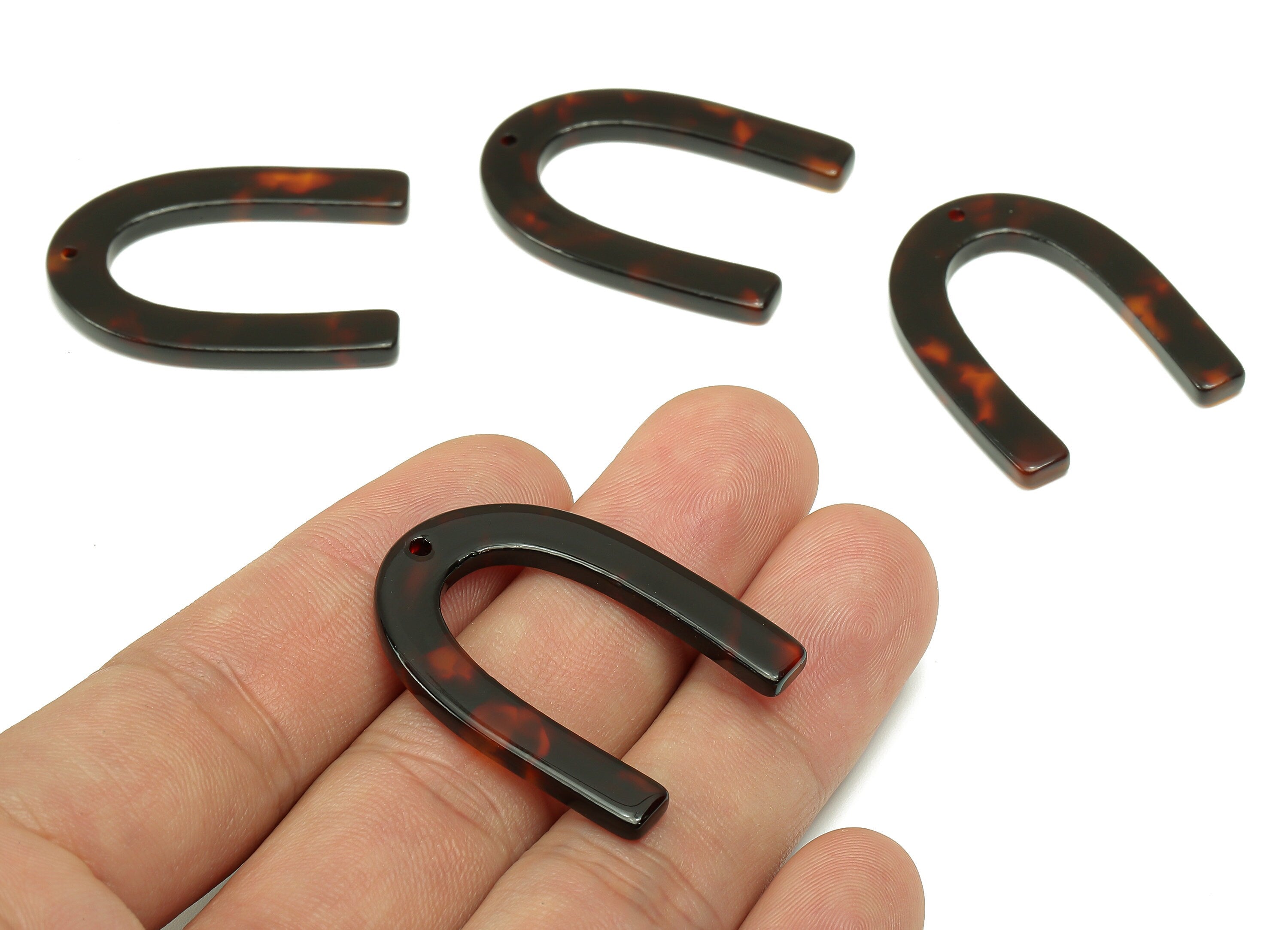 Acetate U Earrings Charms - Tortoise Shell U Earring - Acetate Pendant - Earring Findings - Color Code: A886 - 34.7x25.6x2.8mm - AC1114-A886 - DOMEDBAZAAR