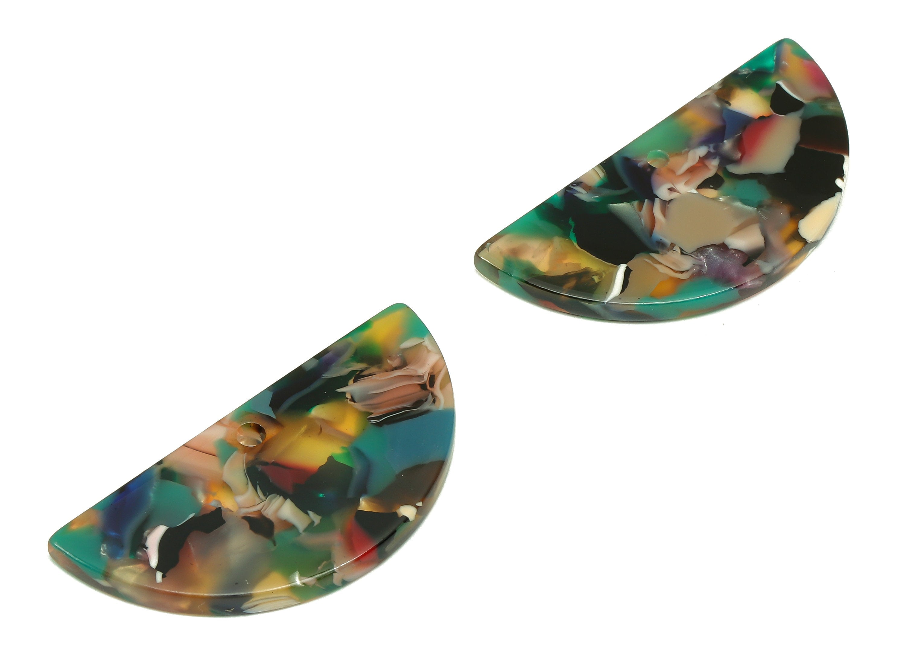 Acetate Semicircle Earrings Connectors - Half Moon Charms With 2 Holes - Earring Findings - Color Code: A888 - 36.6x18x2.5mm - AC2593-A888 - DOMEDBAZAAR