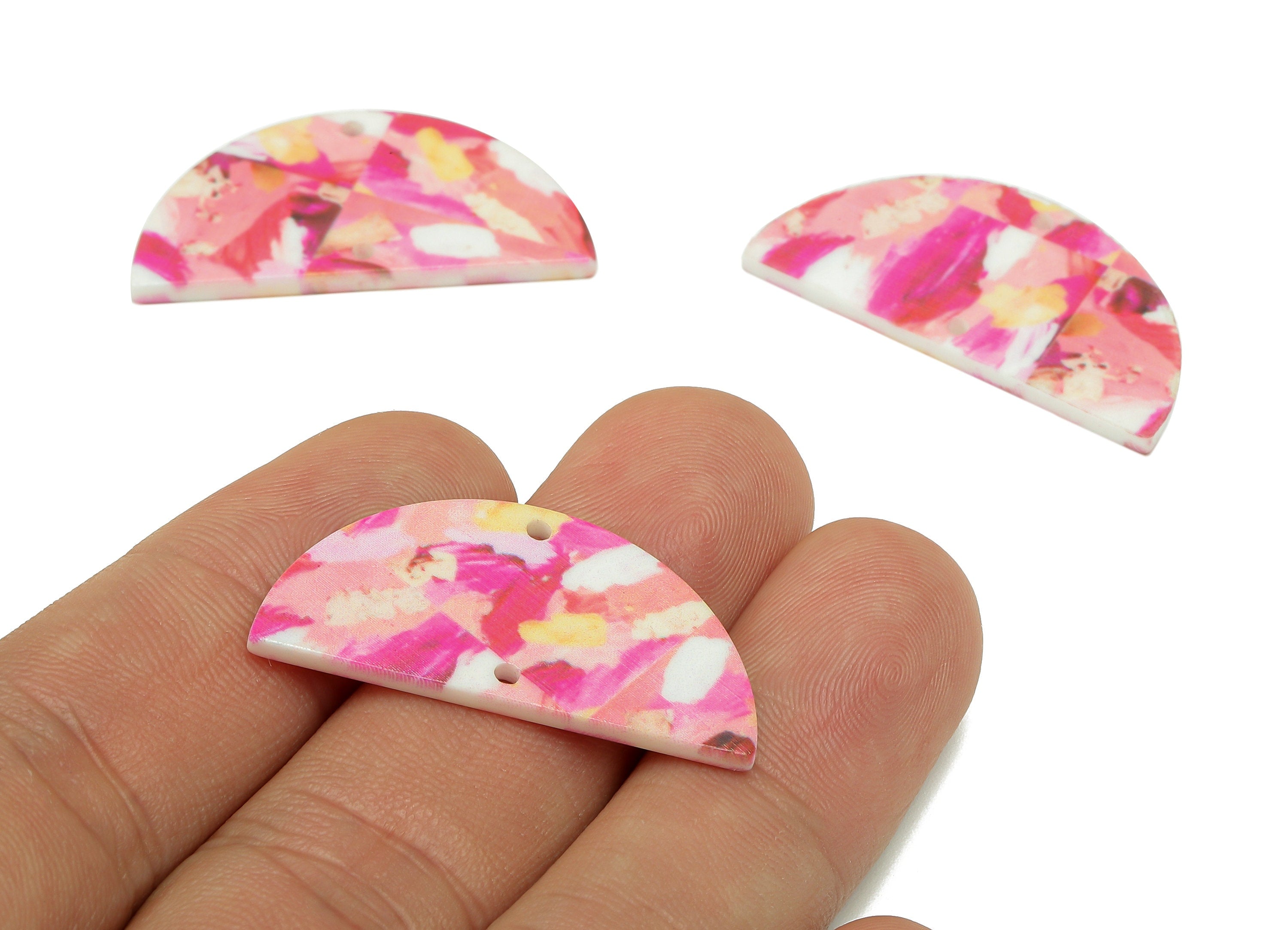 Acetate Semicircle Earrings Connectors - Half Moon Charms With 2 Holes - Earring Findings - Color Code: B13 - 33.5x16.7x2.2mm - AC1218-B13 - DOMEDBAZAAR