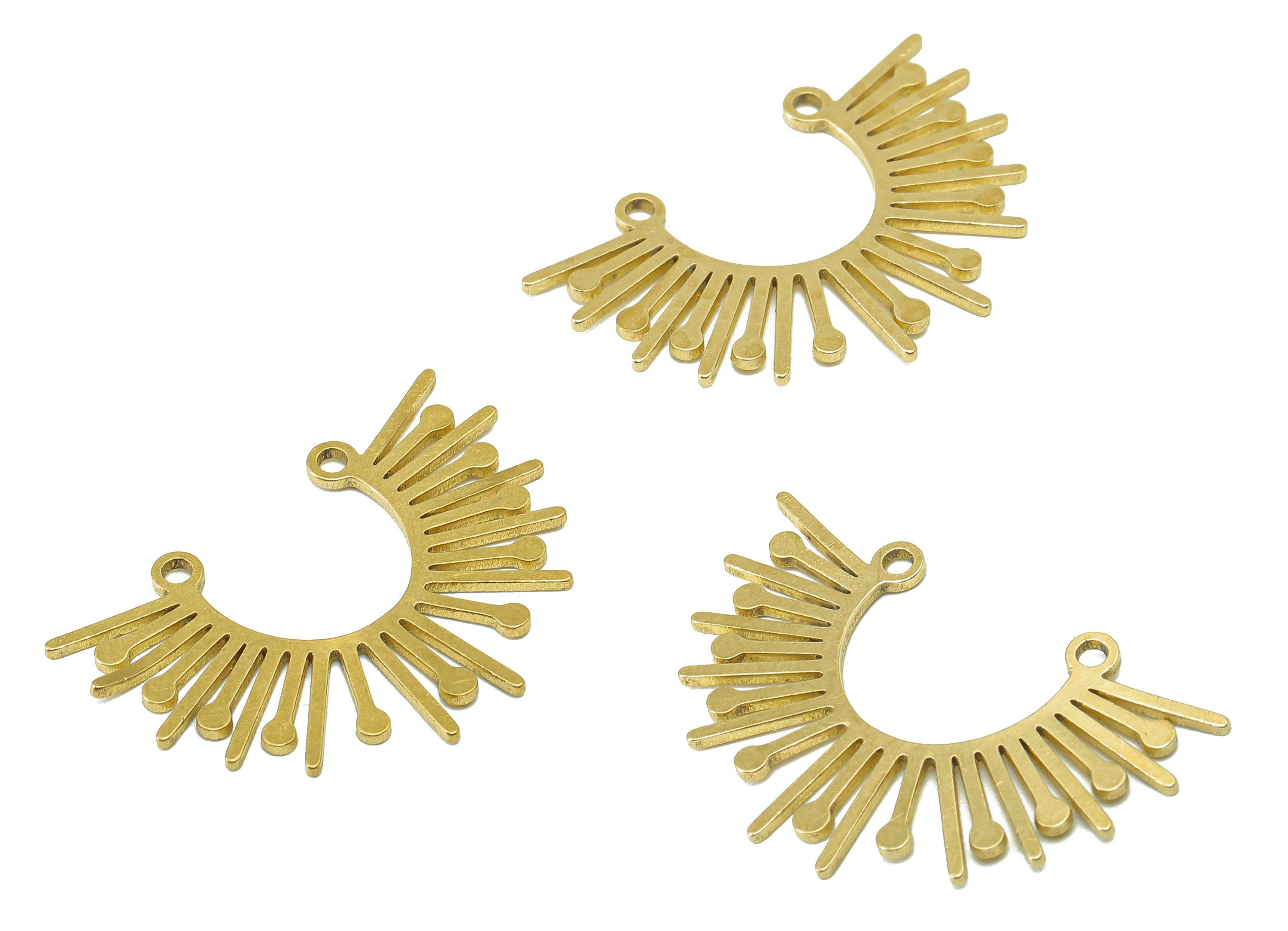 Brass Simicircle Shine Earring Connector - Raw Brass Sun Earring Charm - Pendant With Loop - Charm For Necklace - 28.6x20.1x0.8mm - PPA6659 - DOMEDBAZAAR