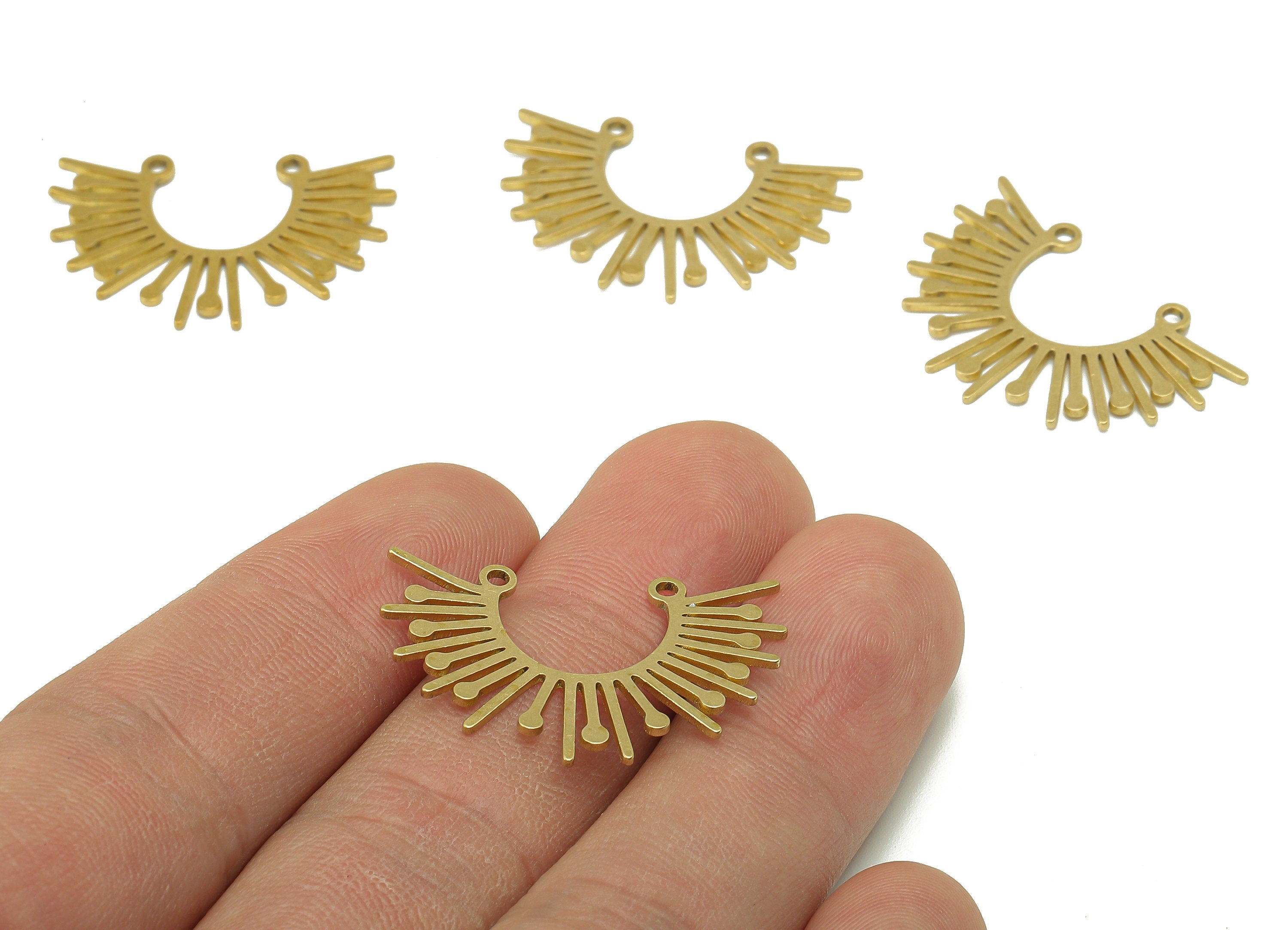 Brass Simicircle Shine Earring Connector - Raw Brass Sun Earring Charm - Pendant With Loop - Charm For Necklace - 28.6x20.1x0.8mm - PPA6659 - DOMEDBAZAAR