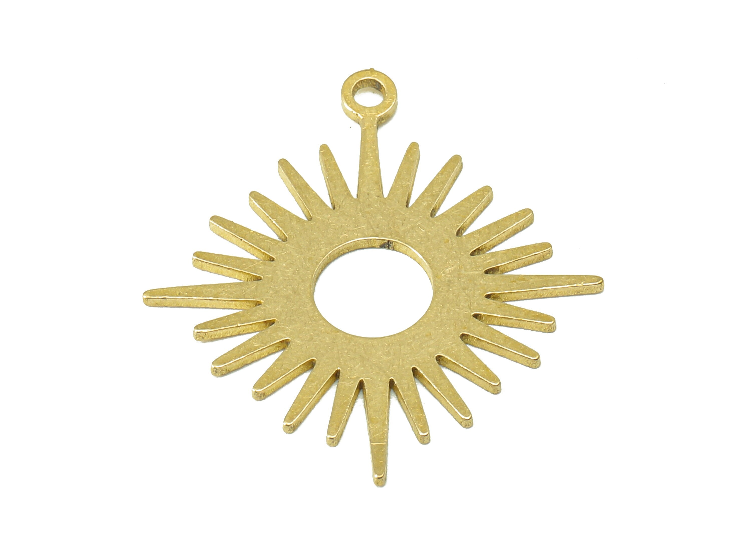 Brass Star Sun Earring Charm - Raw Brass Star Shine Earring - Pendant With Loop - Charm For Necklace - 24.9x22.9x0.8mm - PPA6817 - DOMEDBAZAAR
