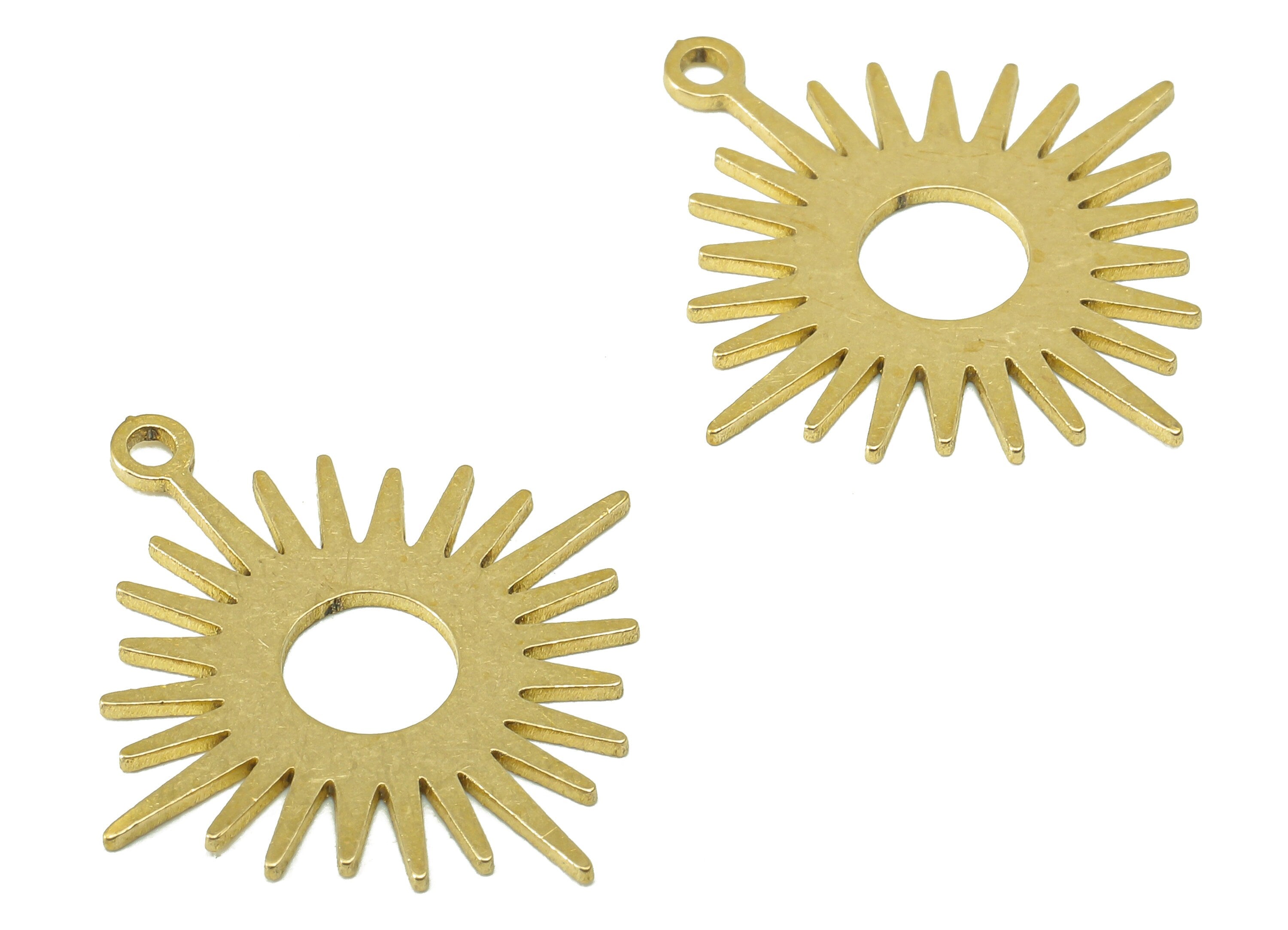 Brass Star Sun Earring Charm - Raw Brass Star Shine Earring - Pendant With Loop - Charm For Necklace - 24.9x22.9x0.8mm - PPA6817 - DOMEDBAZAAR